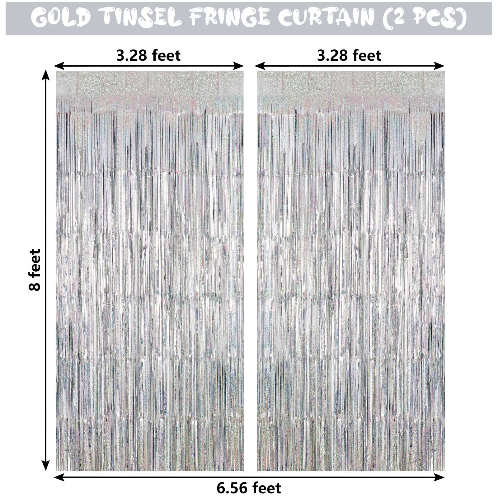 Silver Tinsel Foil Fringe Curtain Backdrop, 3.3 X 8.2 Ft Metallic Glitter Curtain Streamers, 2 Pack Silver Photoboth For Birthda