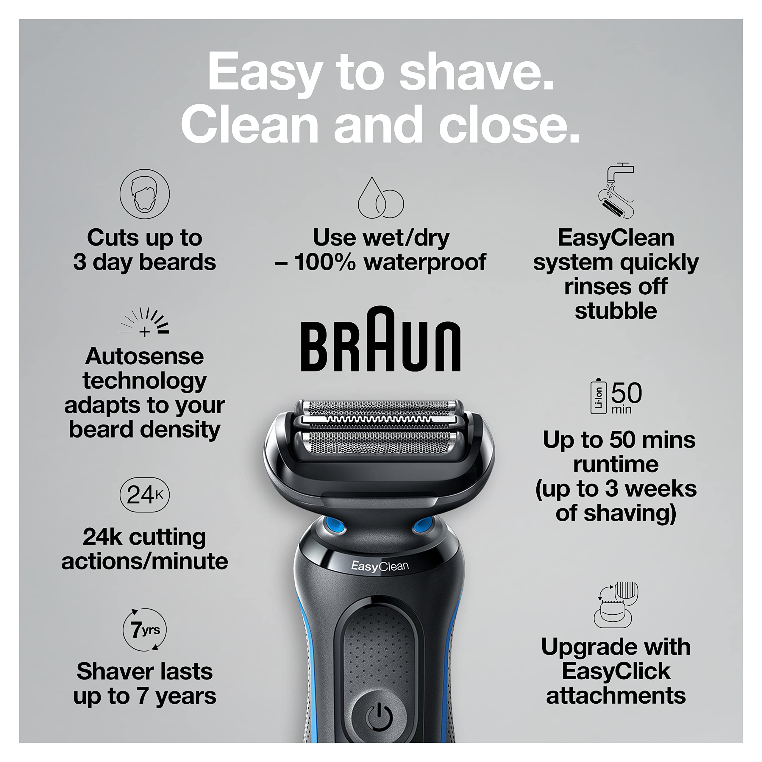 Braun Series 5 5049Cs Electric Shaver With Charging Stand, Beard Trimmer, Face Shaver, Wet & Dry, Rechargeable, Cordless Foil Sh