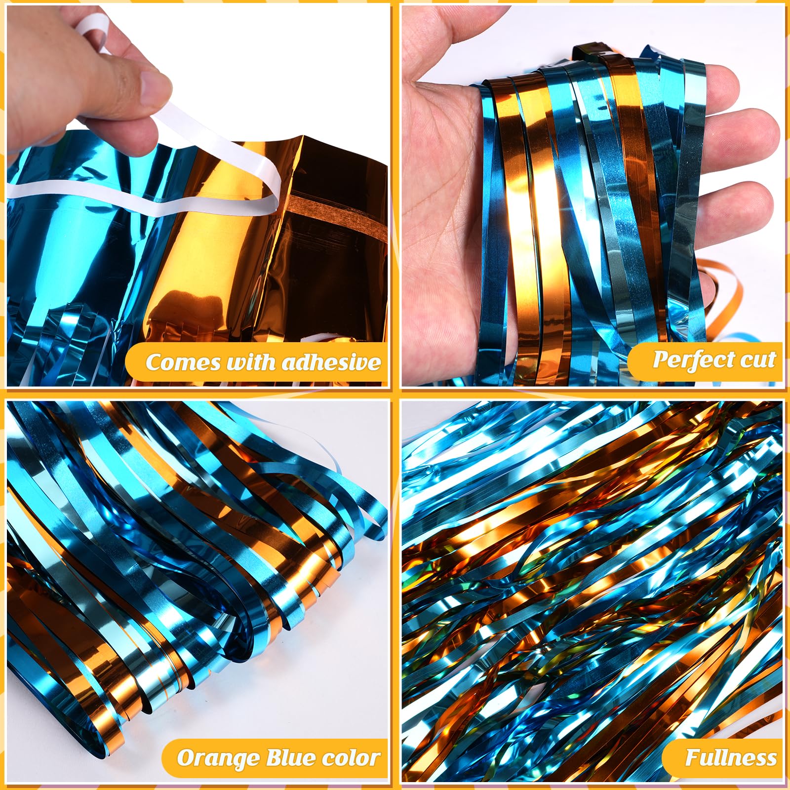 3 Pack 3.3X6.6Ft Blue Dog Foil Fringe Curtains Backdrop Decorations, Orange Blue And Light Blue Birthday Party Tinsel Metallic S