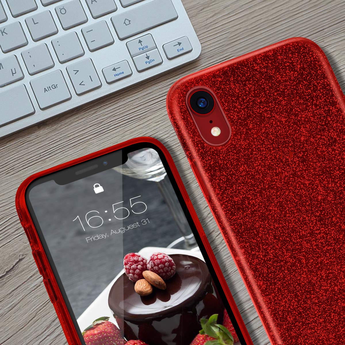 Mateprox Compatible With Iphone Xr Case,Bling Sparkle Cute Girls Women Protective Christmas Case(Red)