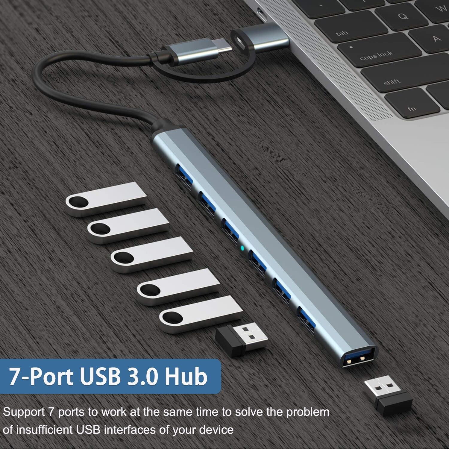 Usb Hub 3.0 With 7 Ports, Vienon Aluminium Usb C To Usb 3.0 Hub For Macbook, Mac Pro/Mini, Imac, Ps4, Ps5, Surface Pro,Flash Drive, Samsung