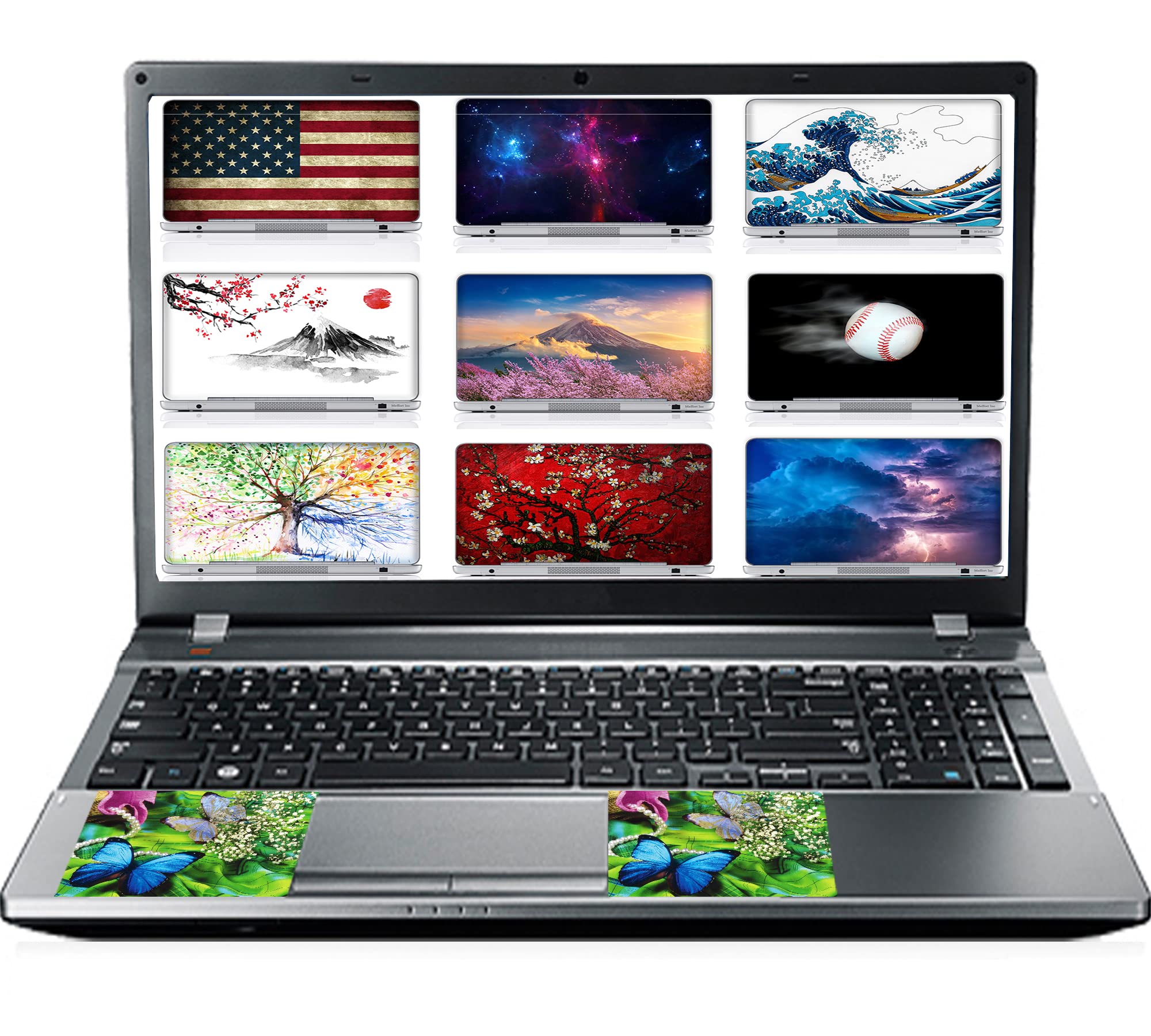 Meffort Inc Laptop Skin Sticker Cover Decorative Stickers Fits Laptop Up To 15.6 Inch (Included 2 Wrist Pads) - Green Blue Butte