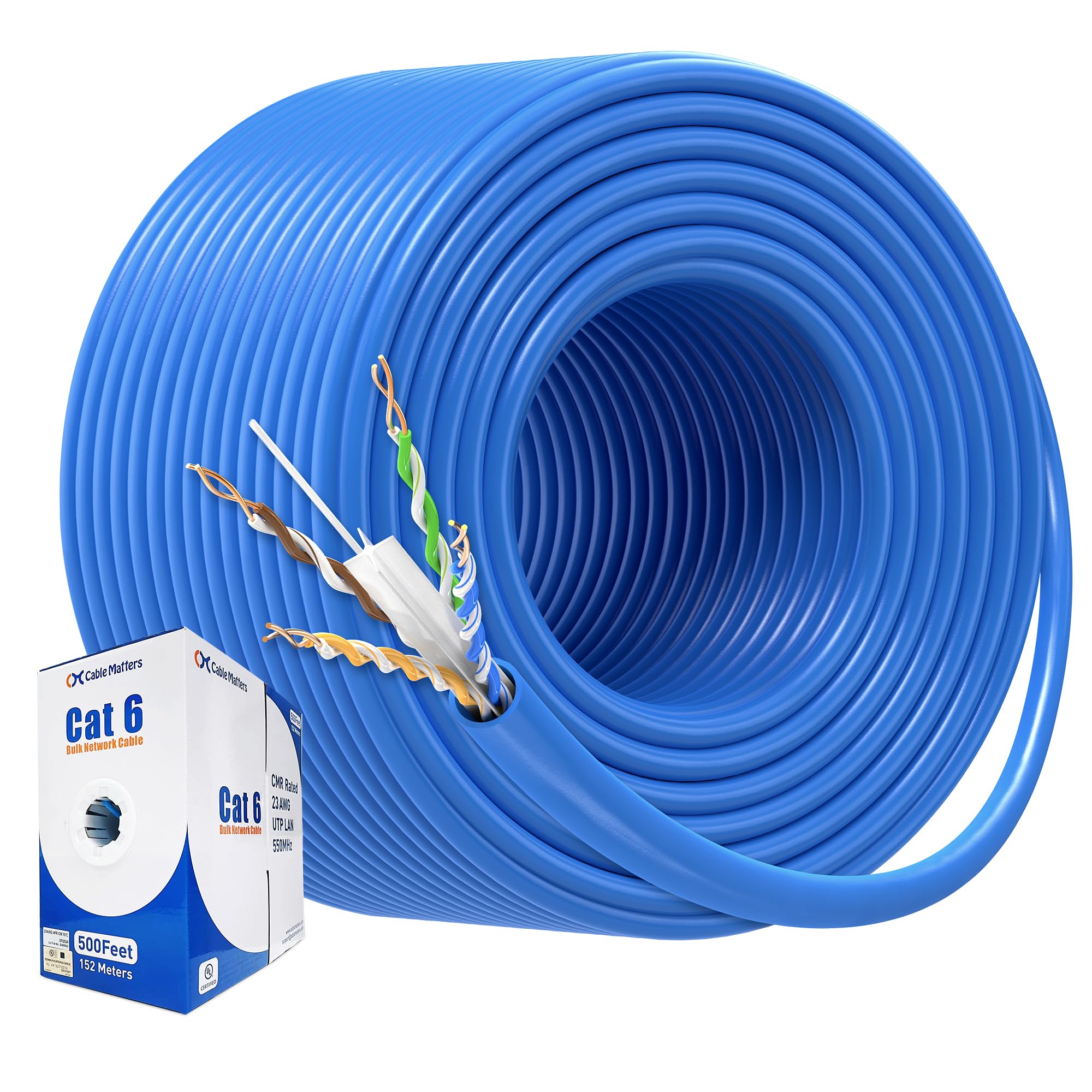 Cable Matters [UL Listed] 10Gbps 23AWG CMR Cat6 Cable, 500ft, Blue