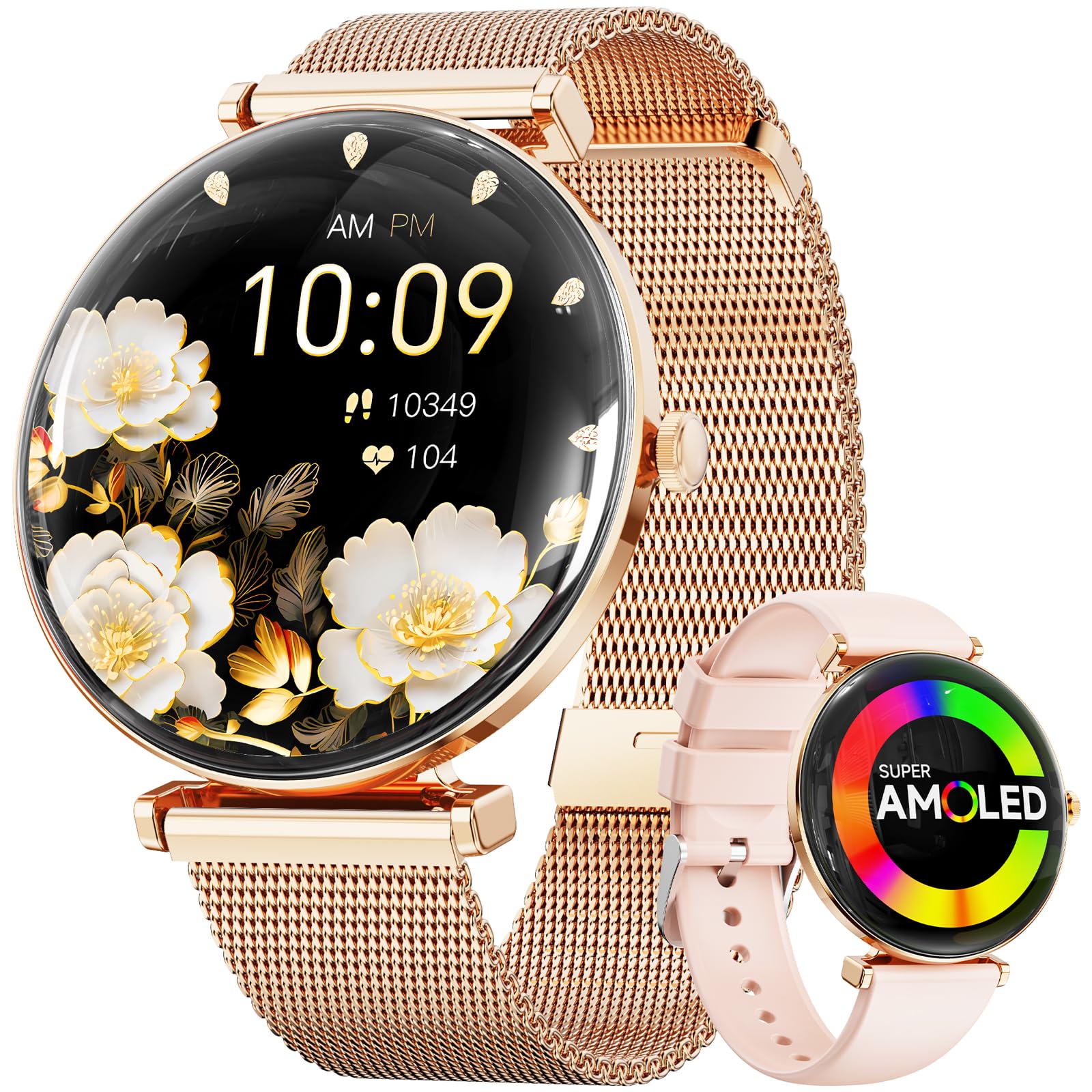 Smart Watches For Women Men[Calls/2 Bands/Metal Thin Body] For Android Iphone Samsung Compatible,1.43'' Micro-Spherical Amoled S