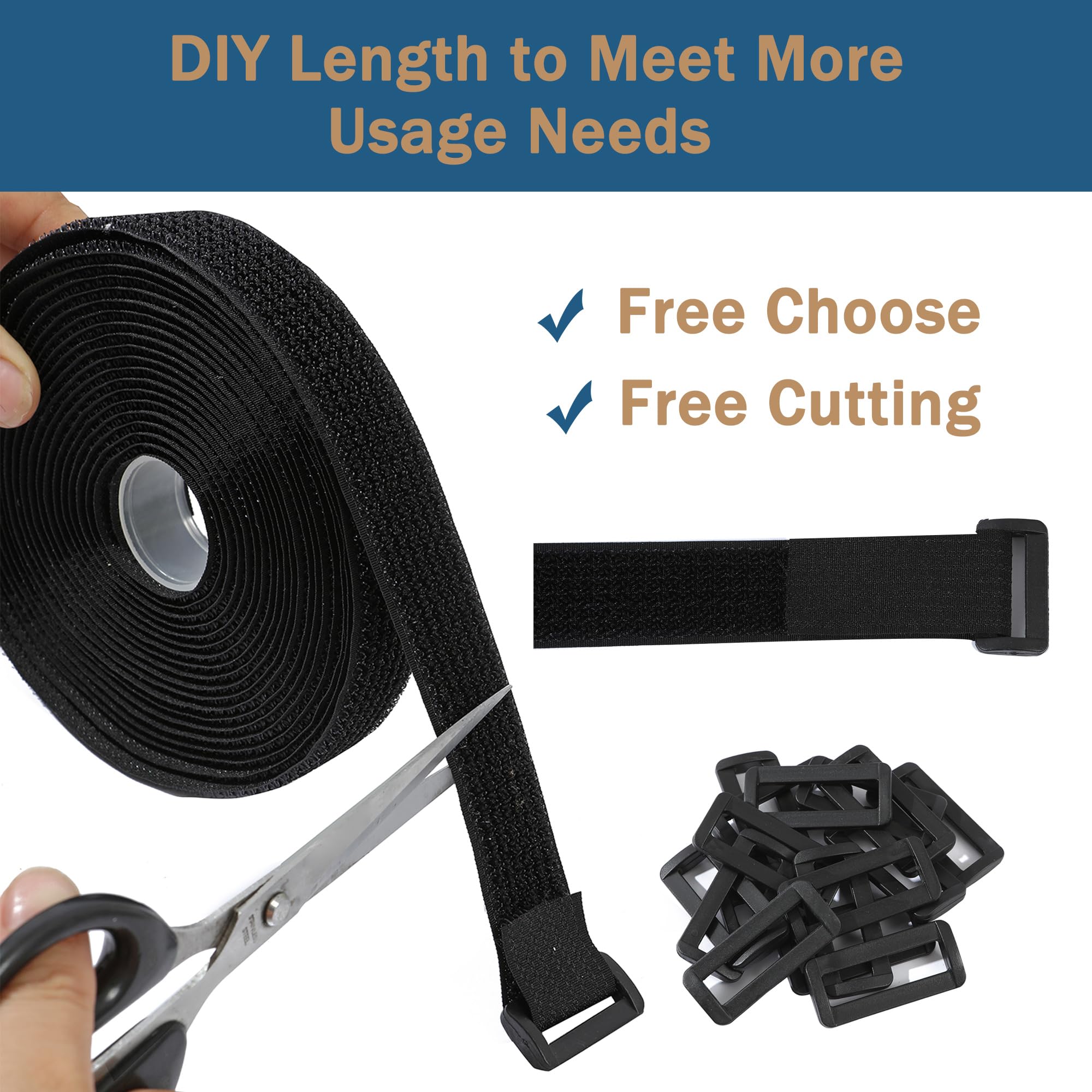 1 1/2''X16Ft Hook And Loop Securing Straps With 15 Buckles, Free Cut Length | Easy To Use | Adjustable | Reusable Fastening Cabl