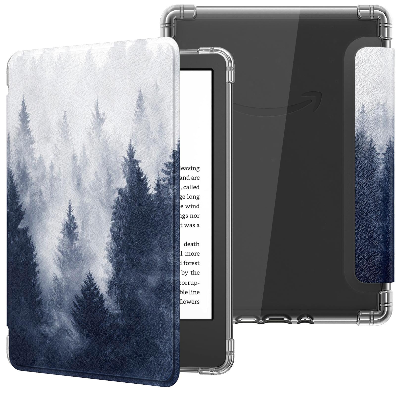 MoKo Case for 6' Kindle (11th Generation 2024/2022 Release), Ultra Clear Soft Flexible Transparent TPU Back Cover Light Shell with Auto Wake/Sleep for Kindle 11th Generation 2024, Gray Forest