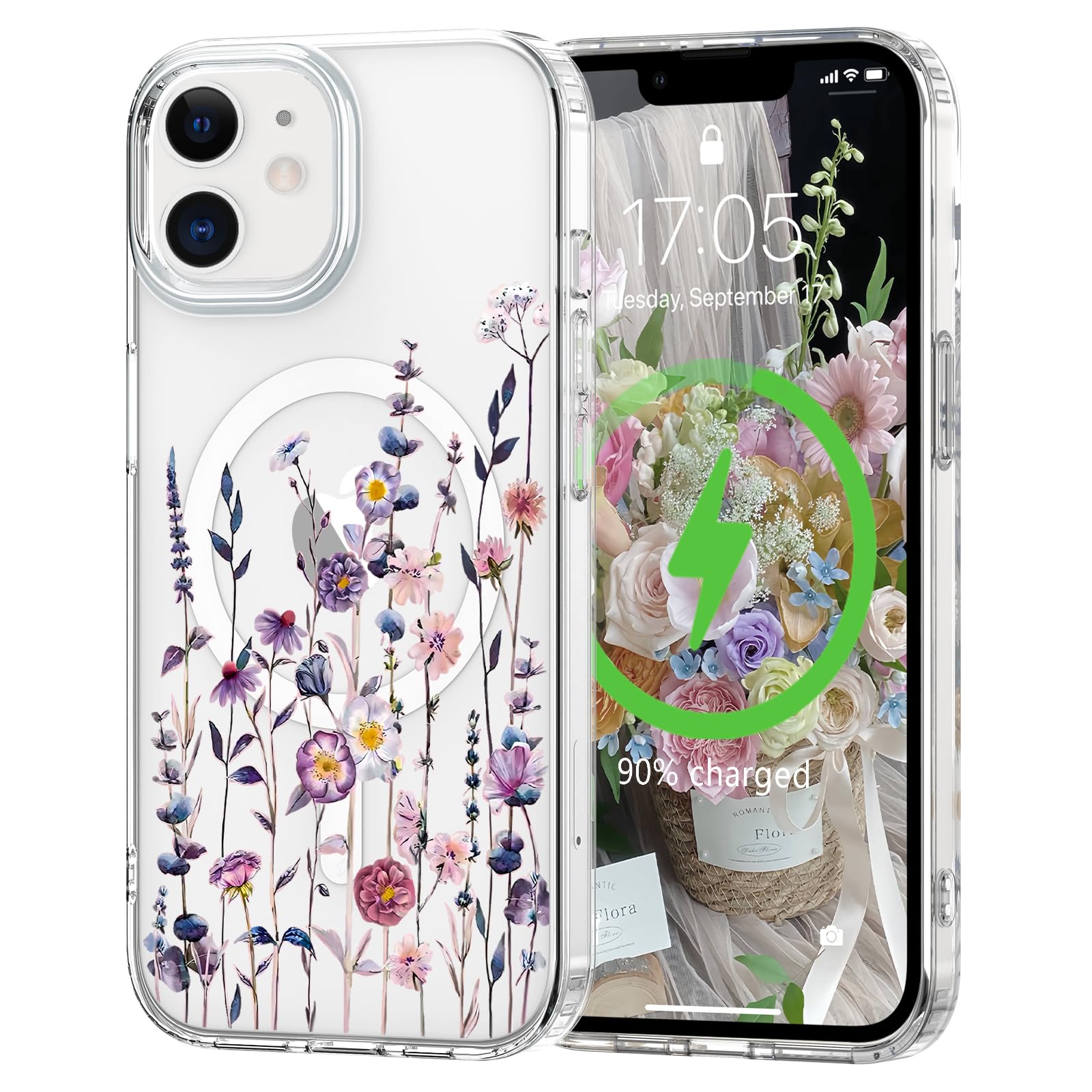 L-FADNUT for iPhone 11 Case [Compatible with Magsafe], Cute Flower Girls Women Clear Case Silicone Shockproof Protective Cover w