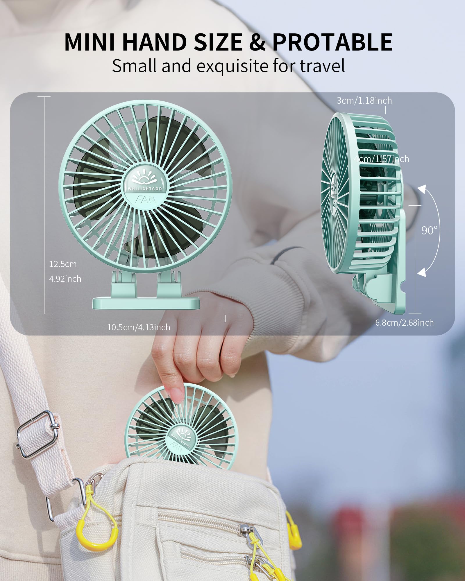 WHILIGHTGOD USB Desk Fan 3 Speed Portable Quiet Plastic Green