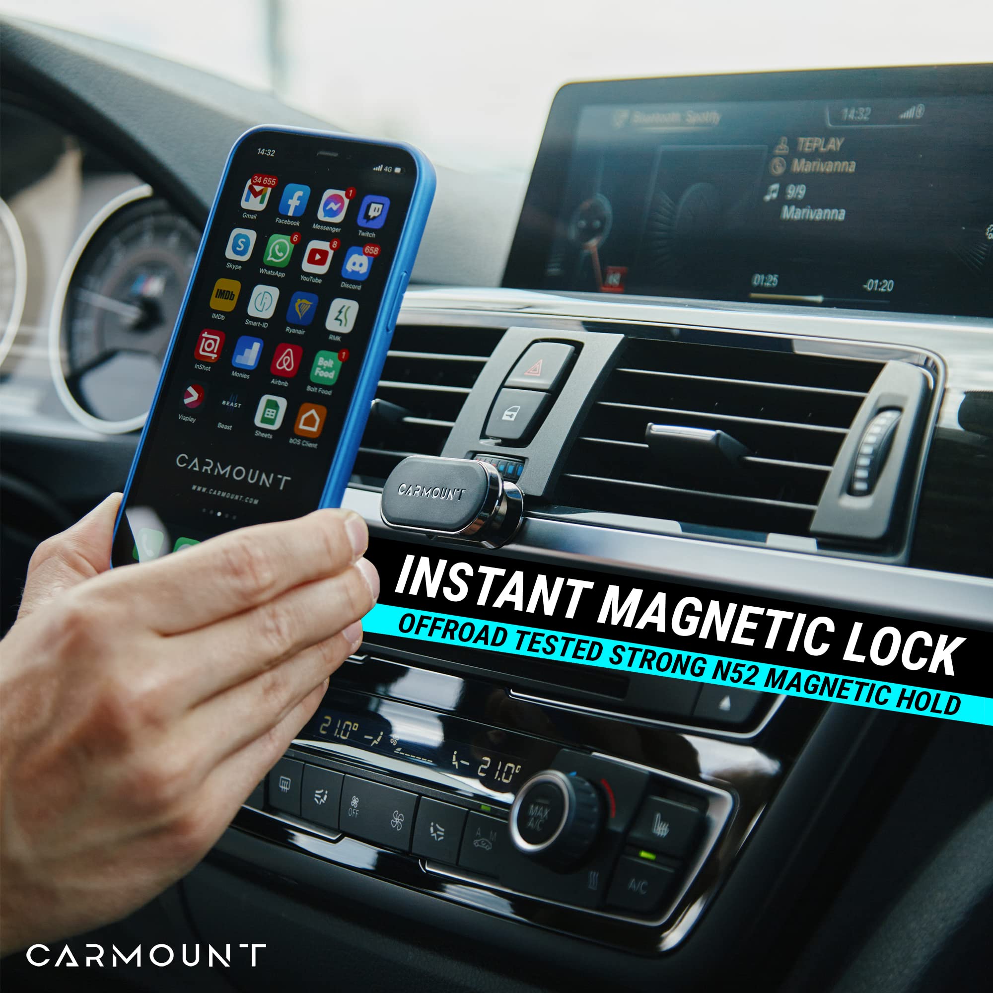 Carmount F1 Dashboard Car Mount | Magnetic Phone Holder For Car, Ultra Strong 8X N52 Magnets, 360 Rotation, Universal Dash Mount