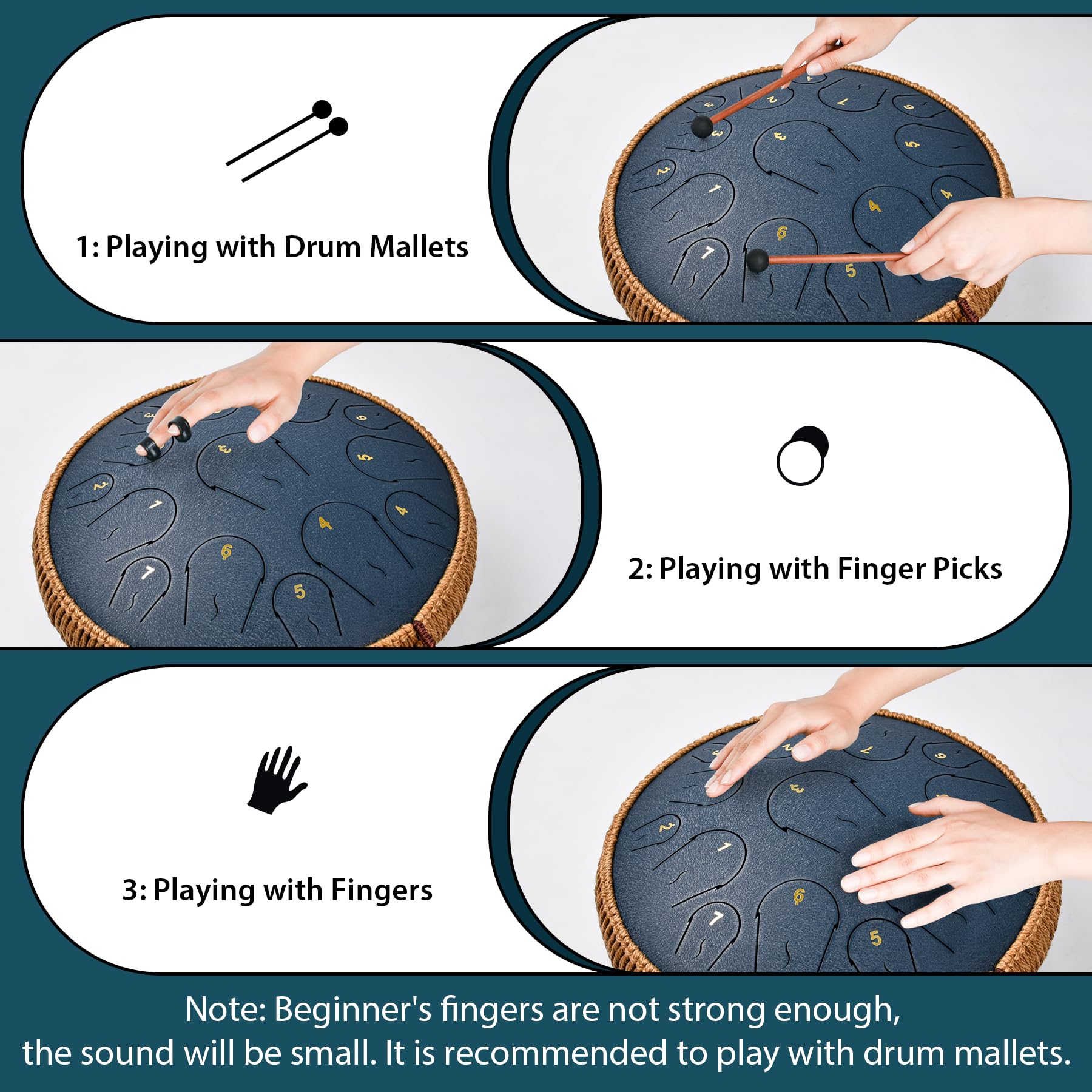 Steel Tongue Drum   14 Inch 15 Note Tongue Drum   Hand Pan Drum With Music Book, Handpan Drum Mallets And Carry Bag, C Major (Na