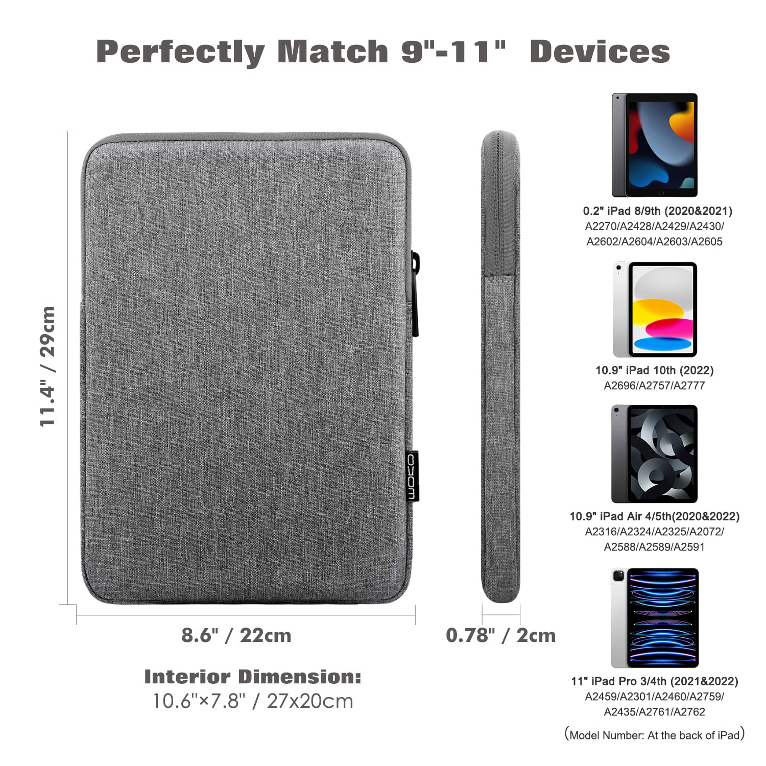 Moko 9-11 Inch Tablet Sleeve Bag Carrying Case Fits New 11Inch Ipad Air M3, Ipad A16 2025, Ipad Pro 11 M4, Air 5/4/3, Ipad 10/9/