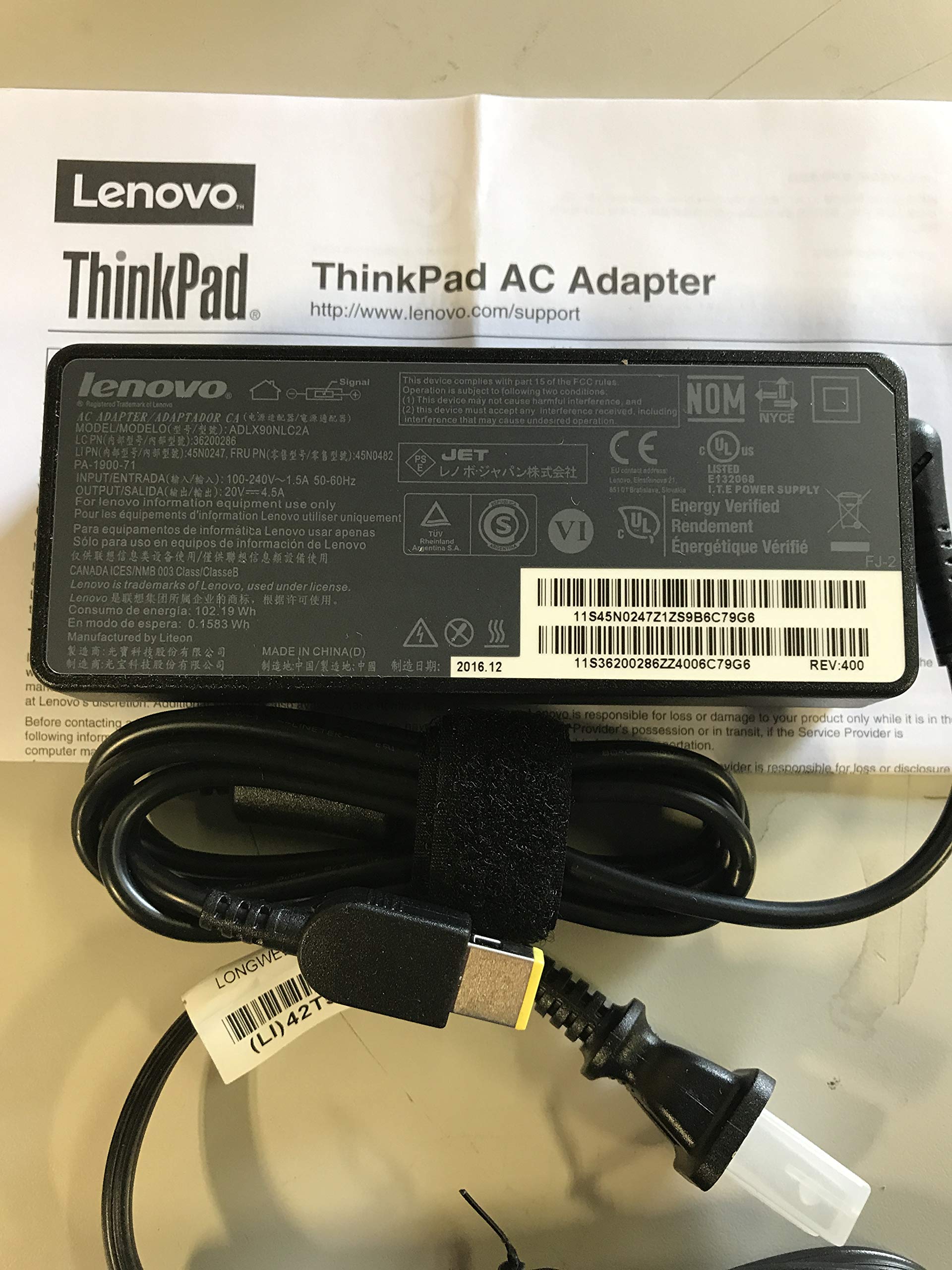 Lenovo 90W Ac Adapter (0B46994 Slim Tip, 2 Prong Power Cord) Packaged In The Factory Sealed Lenovo Retail Packaging