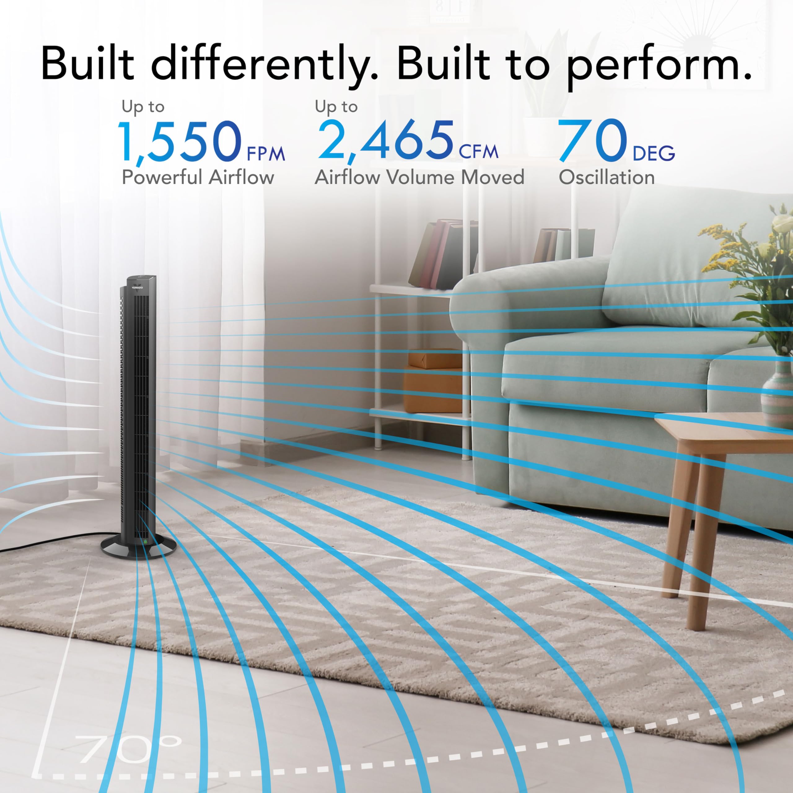 Vornado Ozi42Dc Tower Fan With Remote And Timer, Oscillating Standing Fan For Bedroom, Variable Speed For Precise Control, Energ