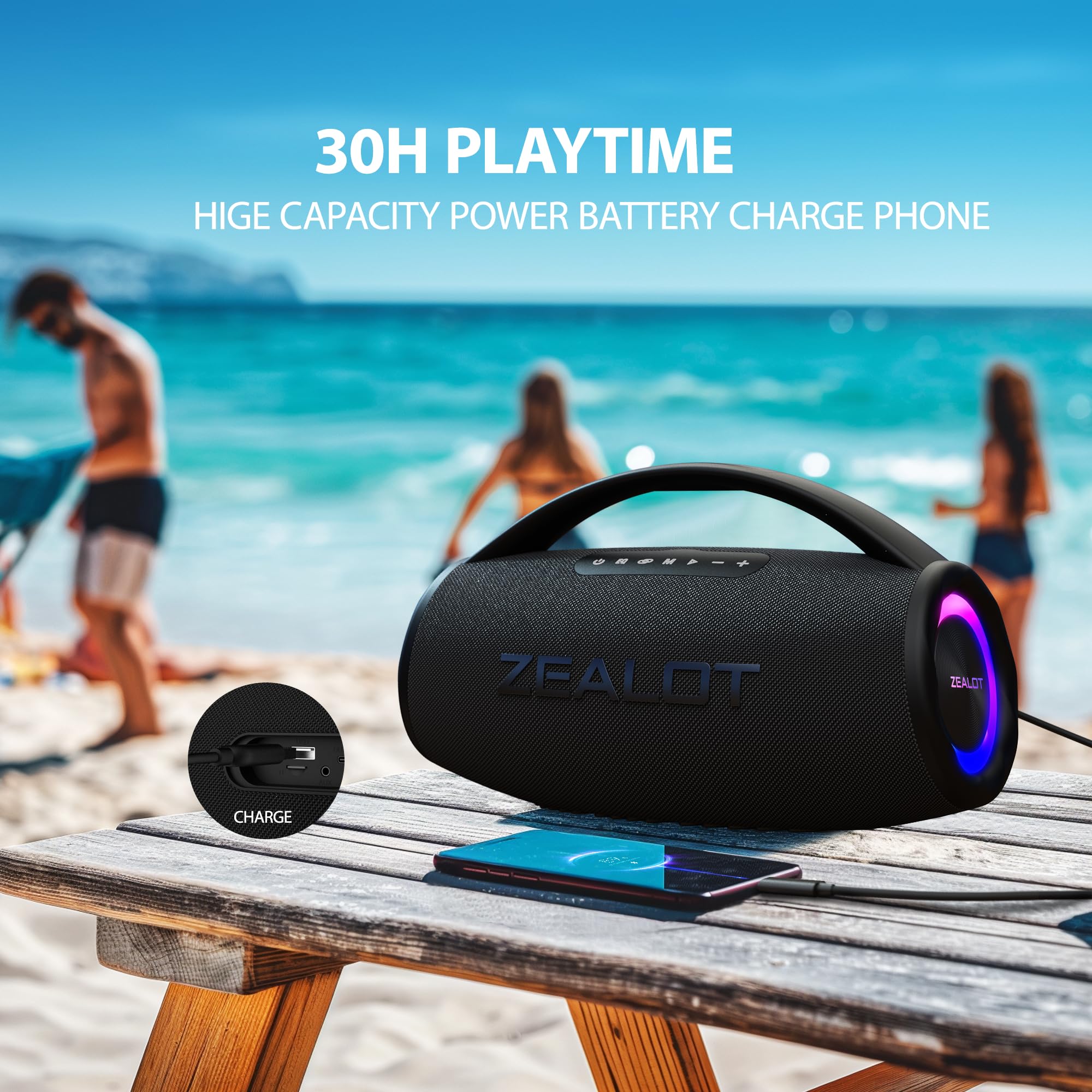 Zealot Bluetooth Speaker, 80W Portable Speaker Loud With Booming Bass, Dsp, Ip67 Waterproof Outdoor Speaker, Wireless, Powerbank, Bluetooth 5.2, Large Bluetooth Speaker For Camping, Beach, Gift