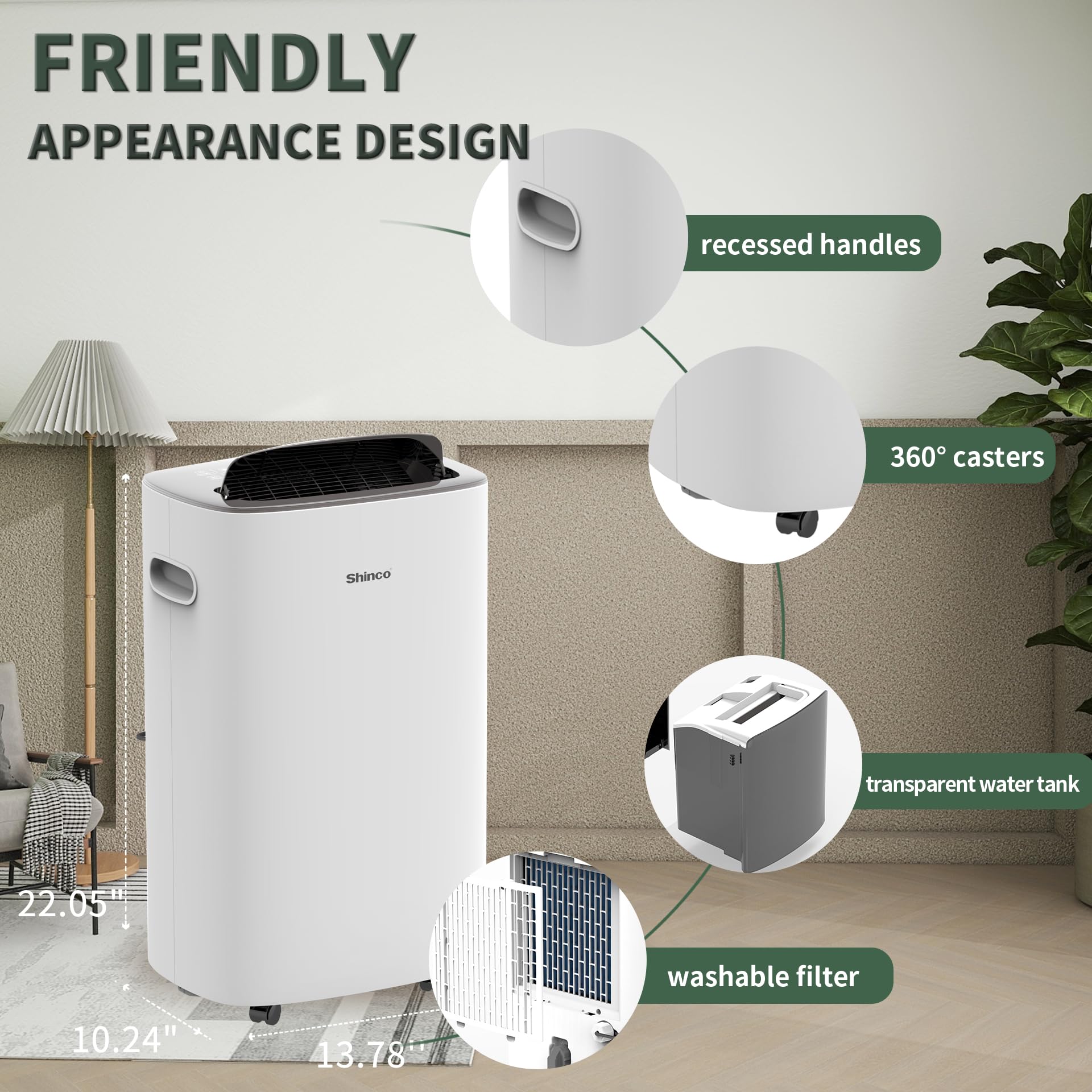 Shinco Dehumidifier 86 Pints for Home & Basements, 5000 Sq.Ft, White, Model SDX1-86P, Auto Drain, Quiet, Intelligent Humidity