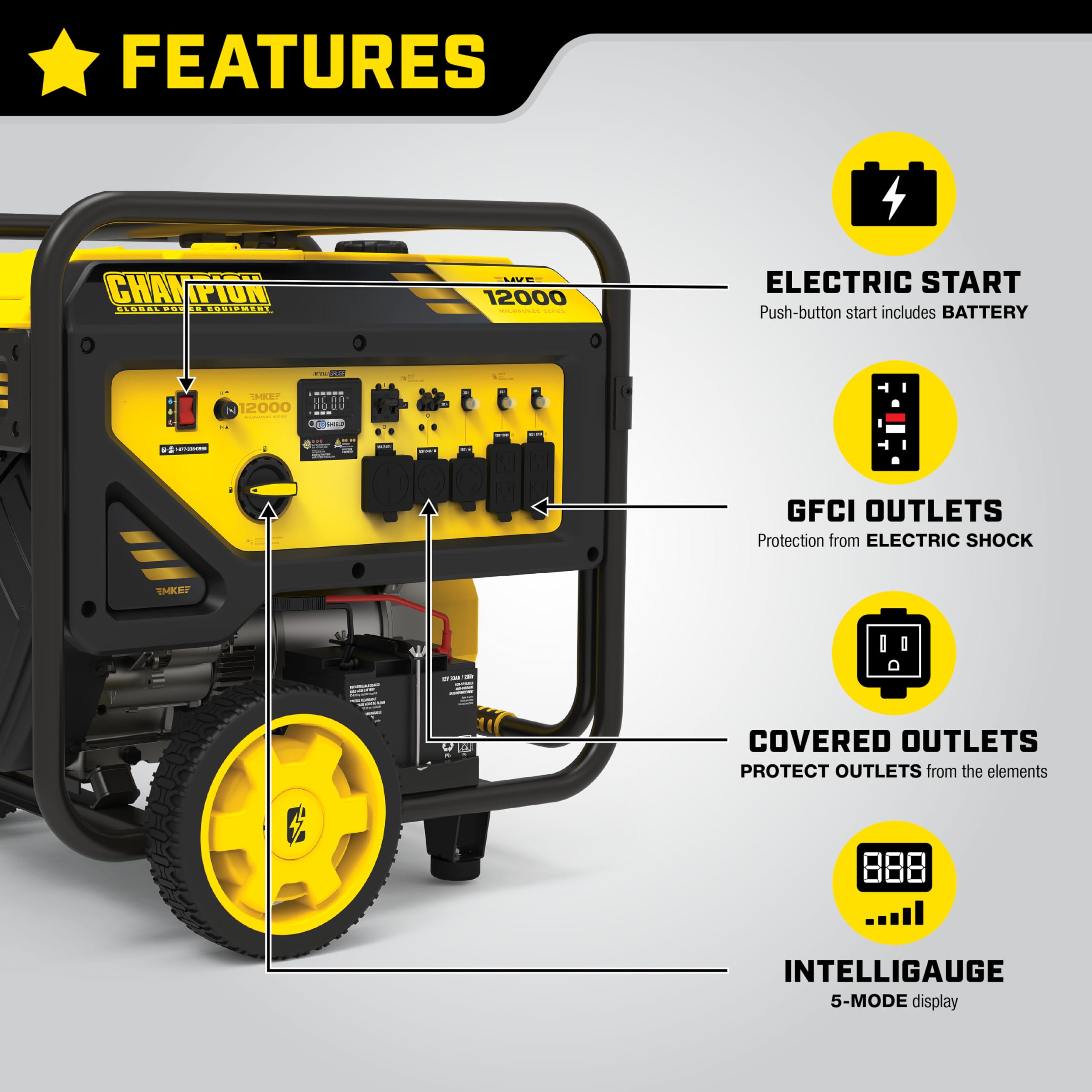 Champion Power Equipment 15,000 Watt Mke Series Portable Generator With Electric Start And Co Shield