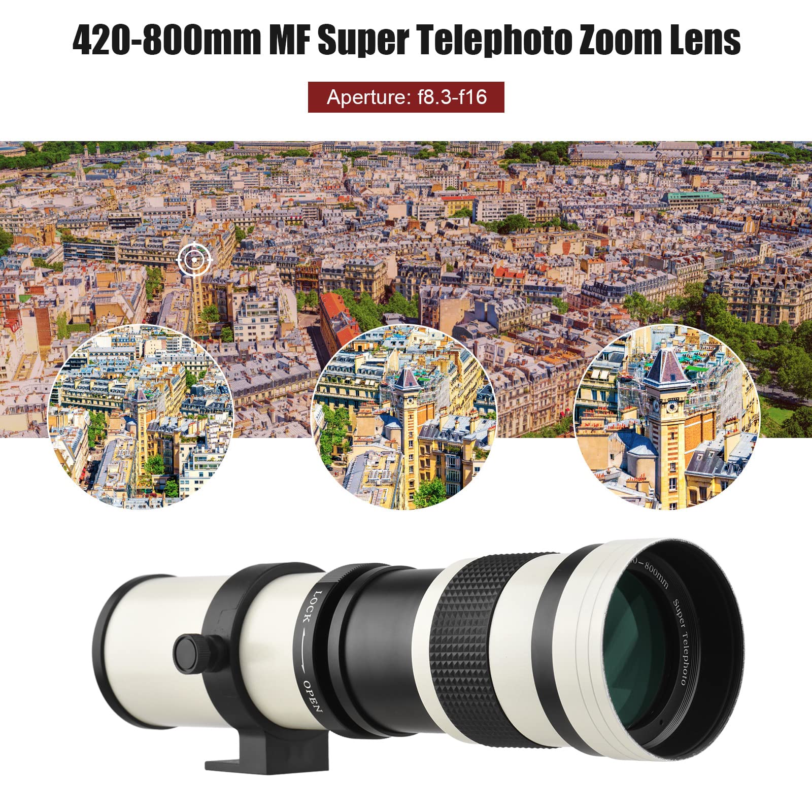 Andoer Camera Mf Super Telephoto Zoom Lens F/8.3 16 420 800Mm T2 Mount With Ai Mount Adapter Ring Universal 1/4 Thread Replaceme