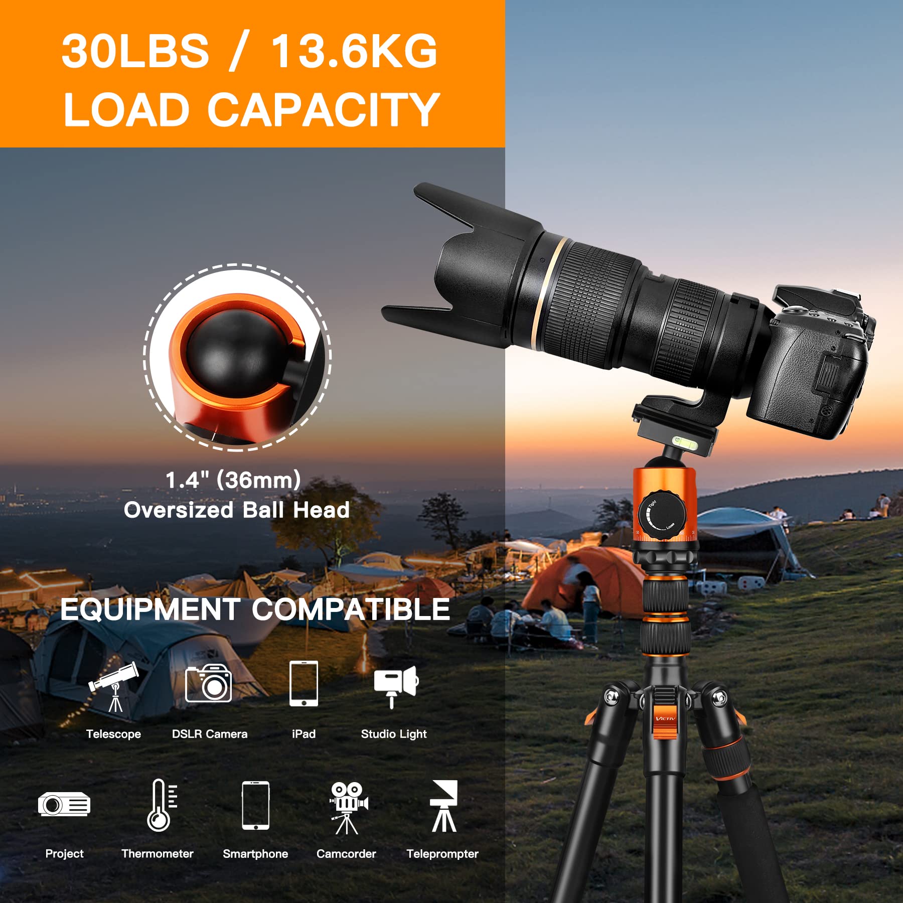 Victiv Tripod For Camera, 82' Camera Tripod Heavy Duty, Aluminum Dslr Tripod Monopod, Tall Travel Tripod For Photography, Professional Camera Tripod Stand For Spotting Scope Telescope Binocular