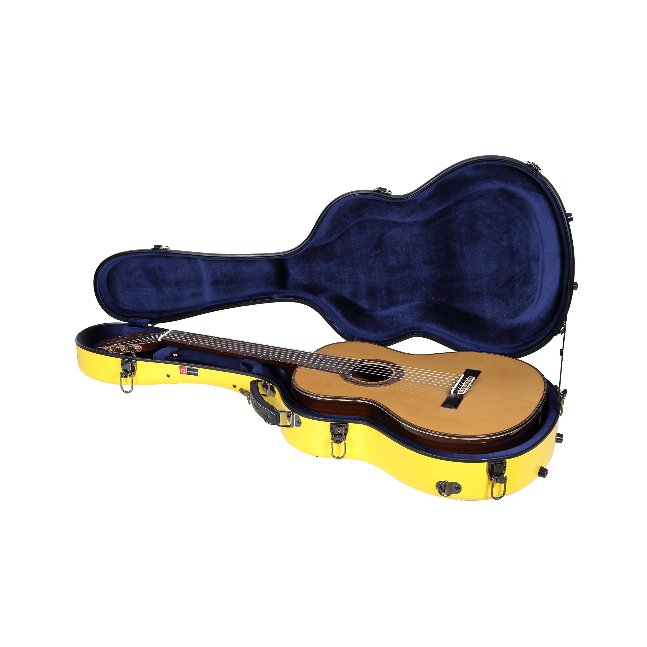 Crossrock Deluxe Fiberglass Classical Guitar Case, 4/4 Full Size, Yellow (Crf2020Cyl)