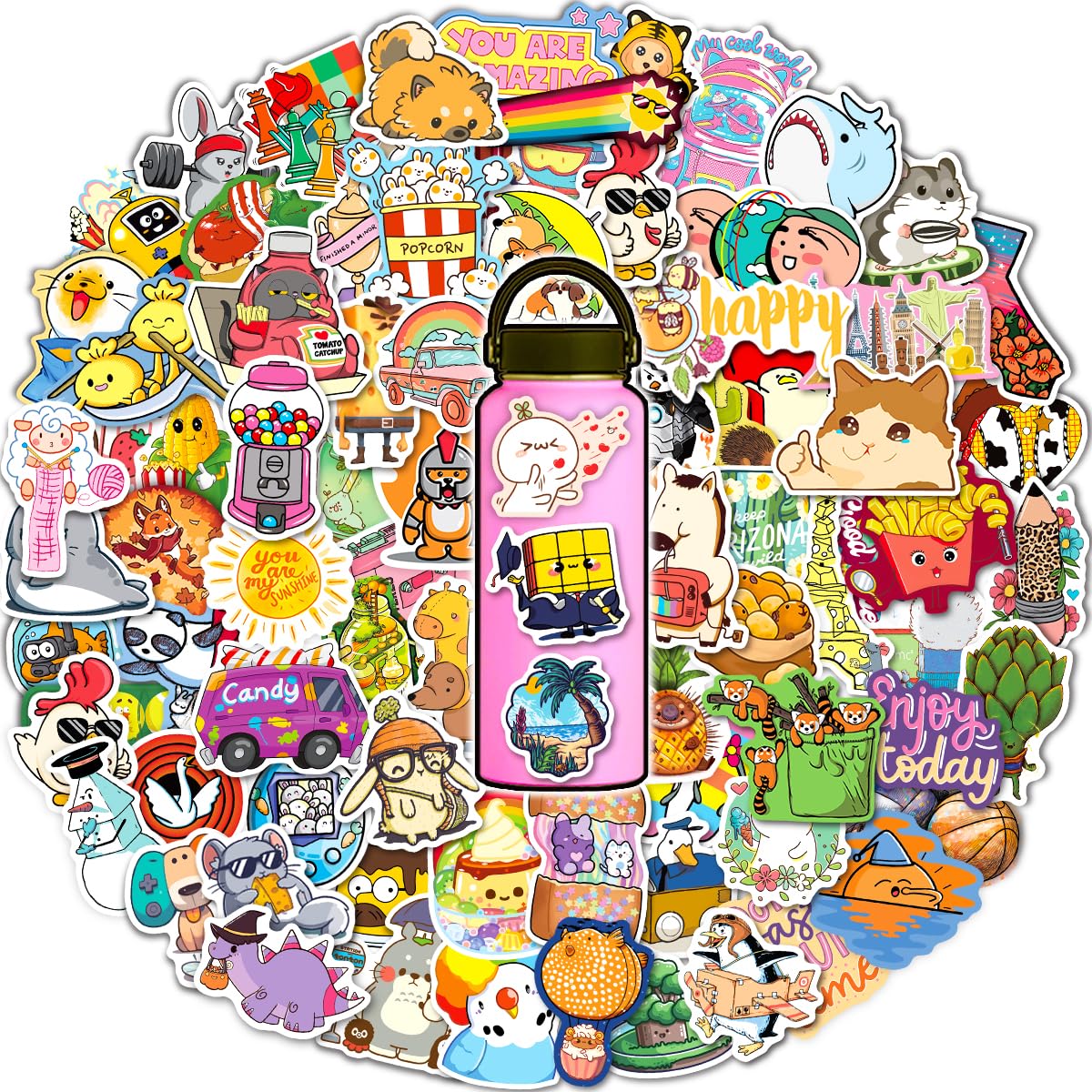 150Pcs Cute Water Bottle Stickers For Teens Kids,Waterproof Vinyl Aesthetic Decals For Laptop Skateboard Phone Car, Stickers Bul