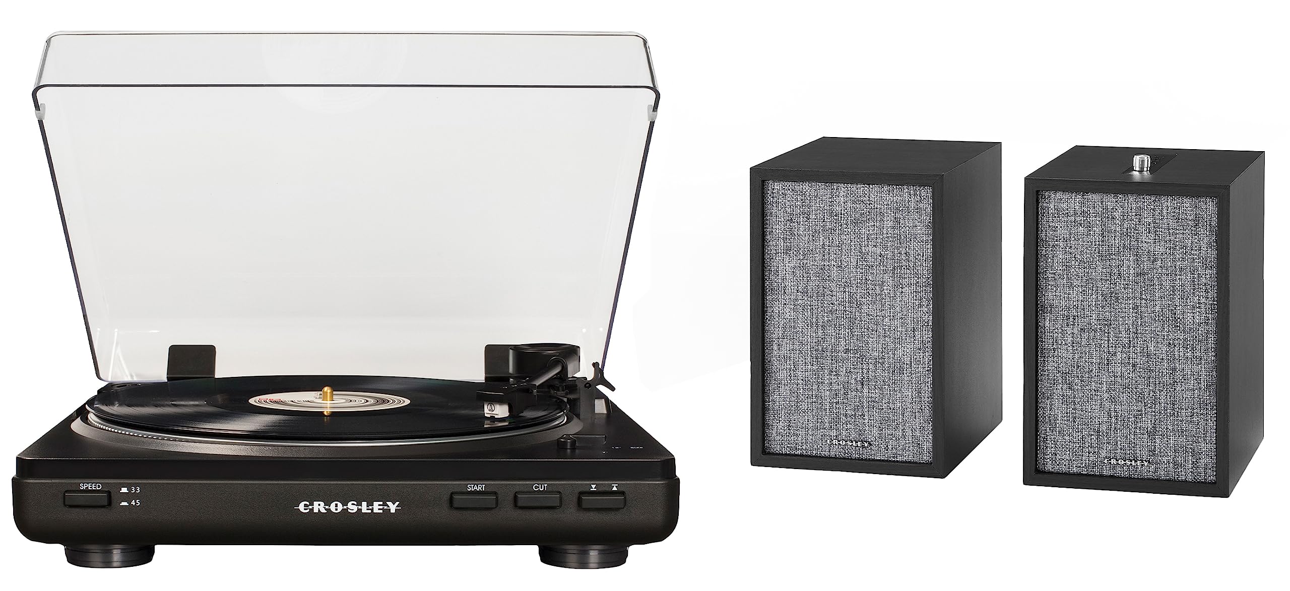 Crosley T400D-BK Fully Automatic Bluetooth 2-Speed Turntable Record Player with S200A Stereo Speakers, Black