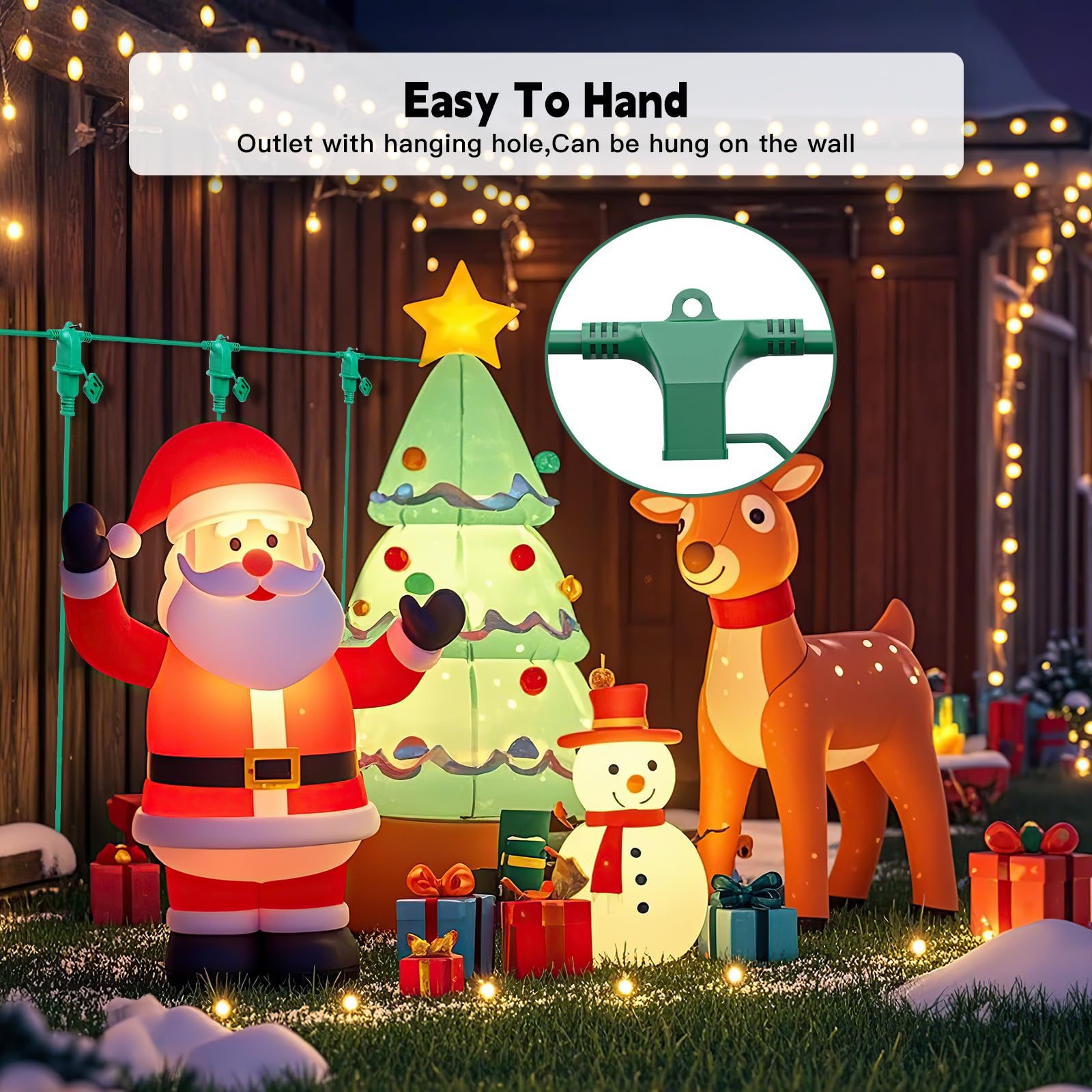 50Ft Outdoor Extension Extension Cord For Halloween Christmas Inflatables With Multiple Outlets Green Electrical Cord With Multi