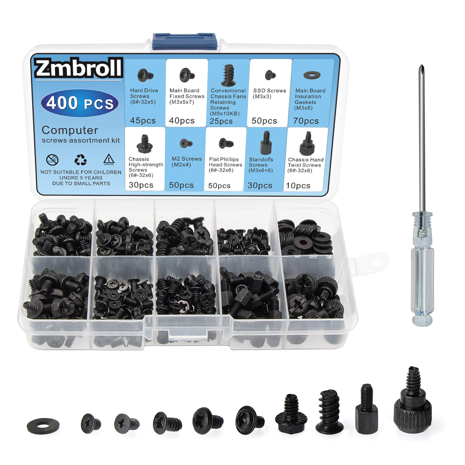 Zmbroll 400Pcs Computer Screws Standoffs Kit Ssd Screw For Universal Motherboard Pc Computer Case Screw Fan Cd Rom With Screwdri