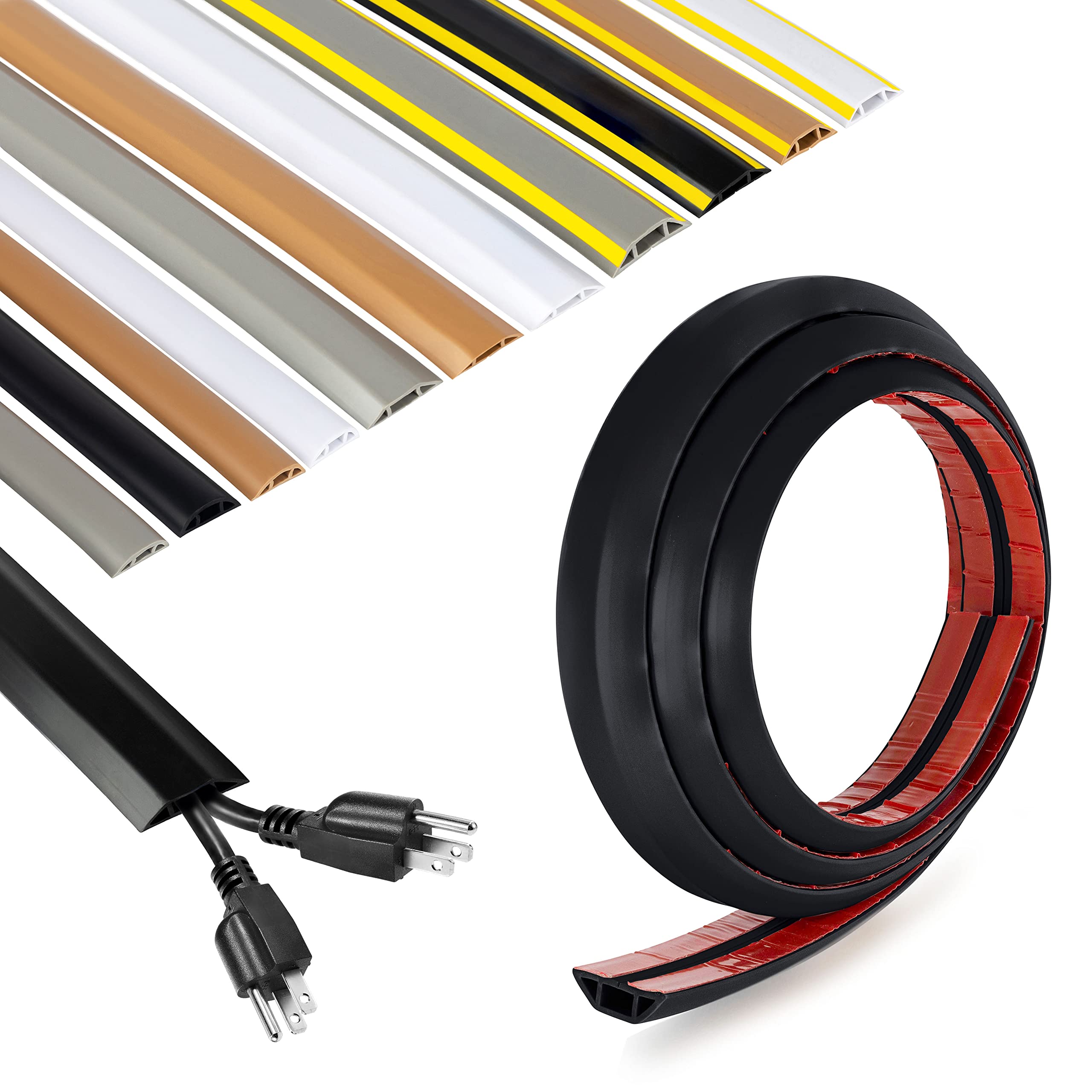 Rubber Bond Cord Cover Floor Cable Protector   Strong Self Adhesive Floor Cord Covers For Wires   Low Profile Extension Cord Cov