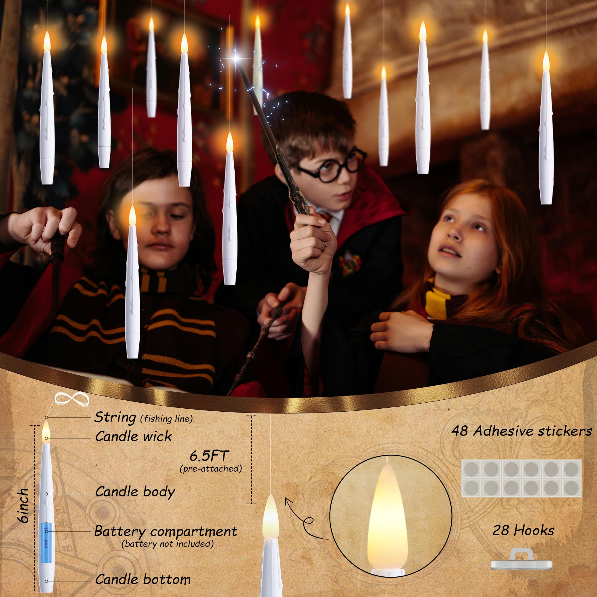 Afineth Floating Candles With Wand, Magic Hanging Candles 20 Pack, Flickering Flameless Floating Led Candles, White Battery Oper