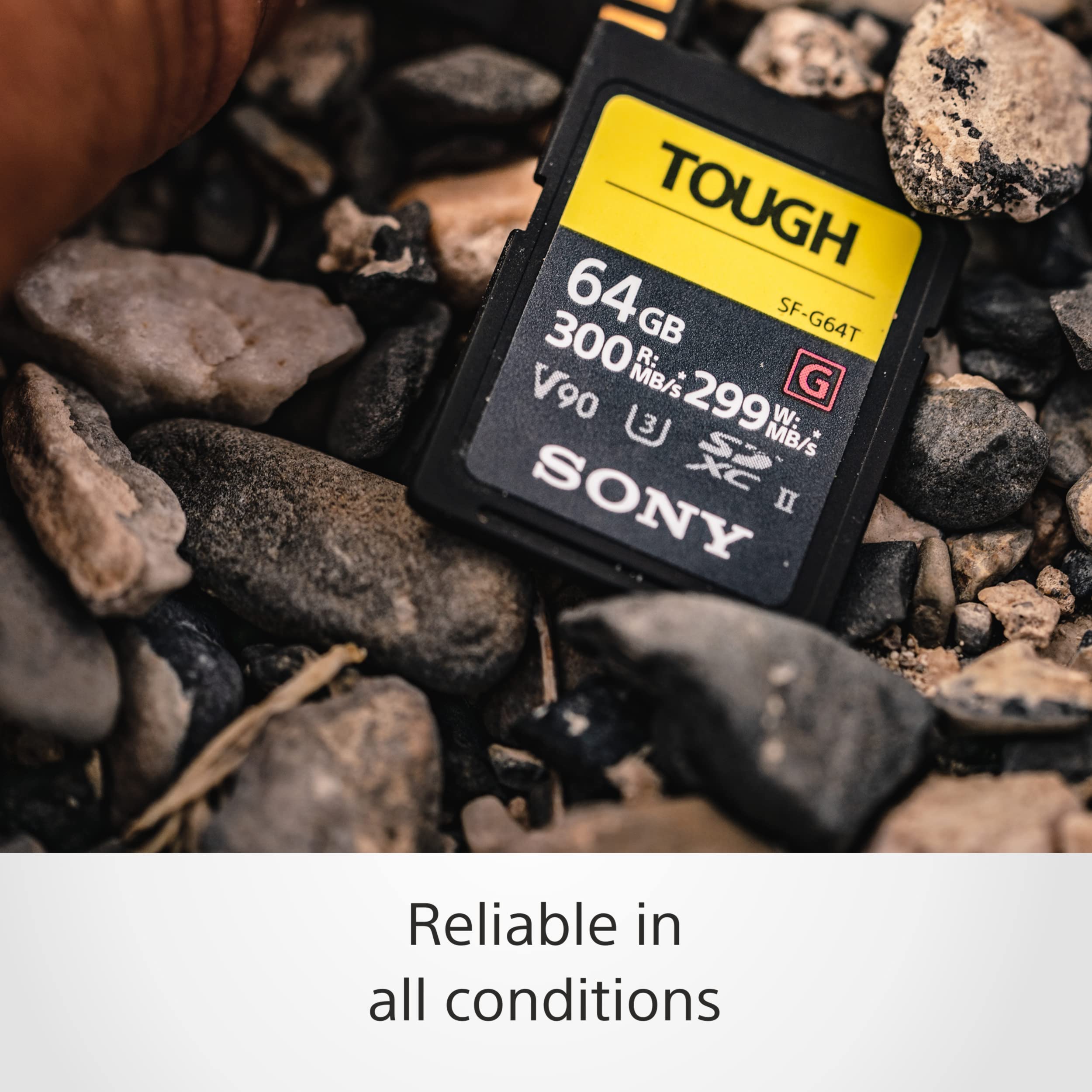 Sony TOUGH G series SDXC UHS II Card 64GB, V90, CL10, U3, Max R300MB/S, W299MB/S (SF G64T/T1), Black