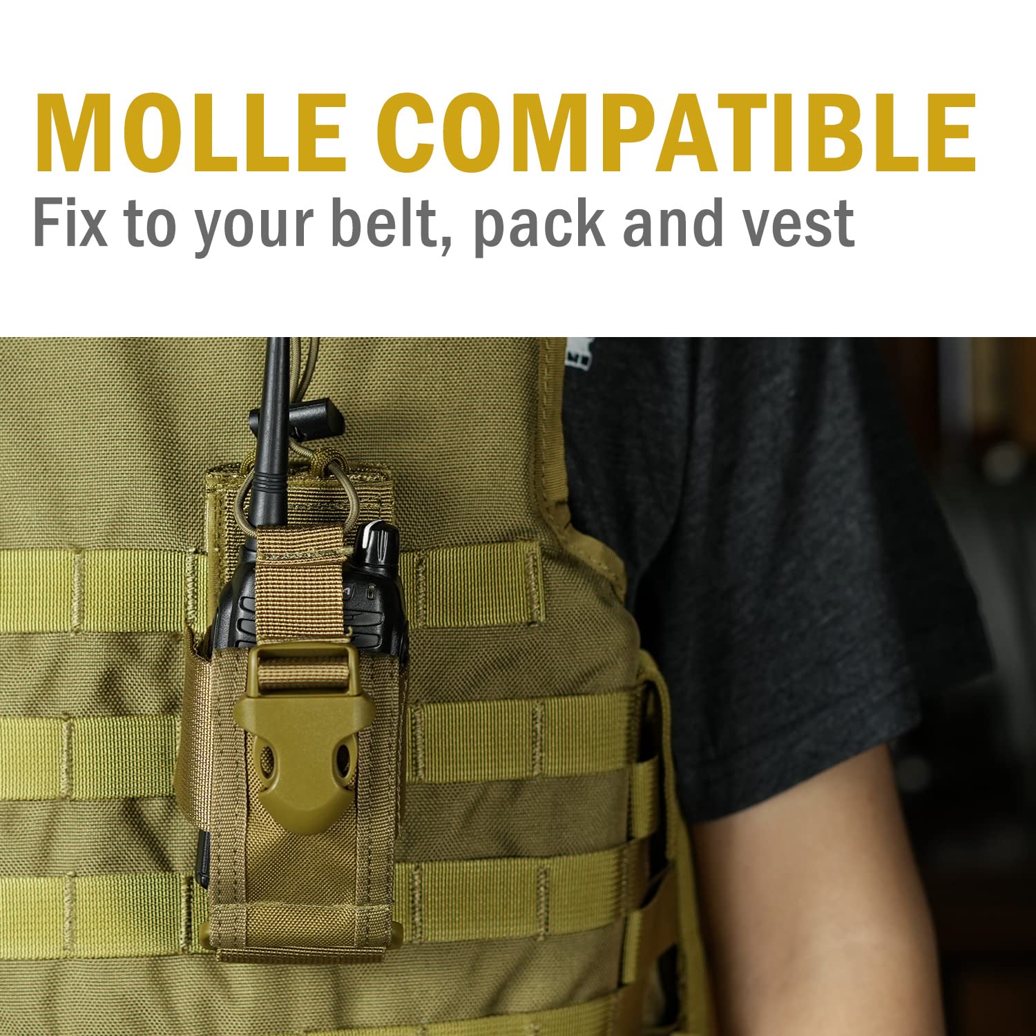 Viperade Radio Holster, Molle Radio Pouch For Vest, Universal Walkie Talkie Holster For Duty Belt, Police Radio Holder Tactical For Baofeng, Motorola