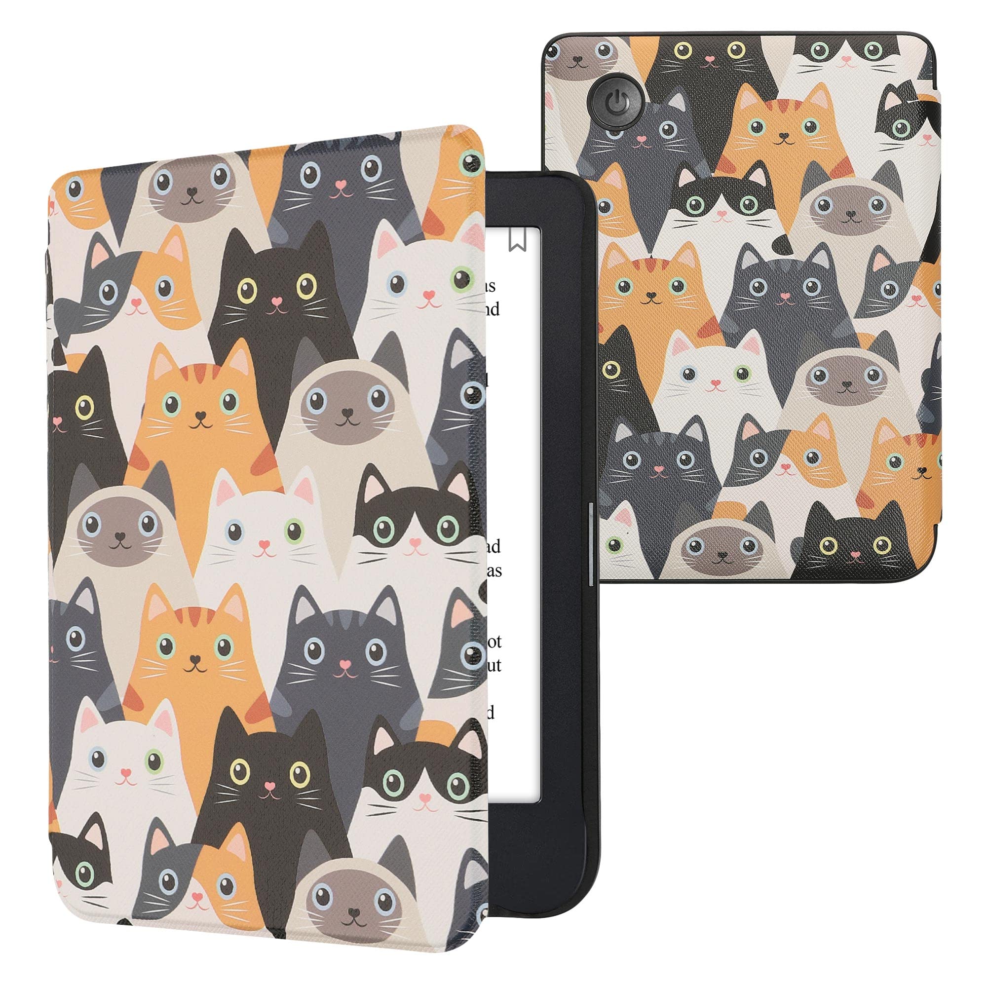 Kwmobile Case Compatible With Kobo Clara 2E / Tolino Shine 4 Case   Ereader Cover   Cats Orange/Black/White