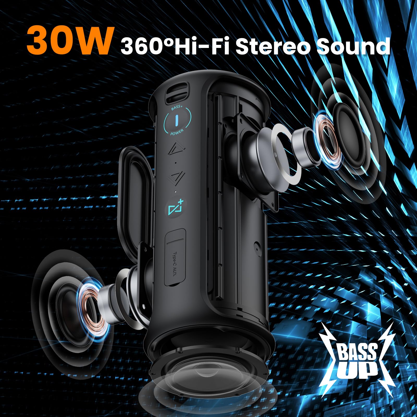 Raymate Bluetooth Speaker, V5.3 Wireless Ipx7 Waterproof Shower Speaker, 30W Hifi Stereo Sound, Tws Pairing, 15H Music Playtime