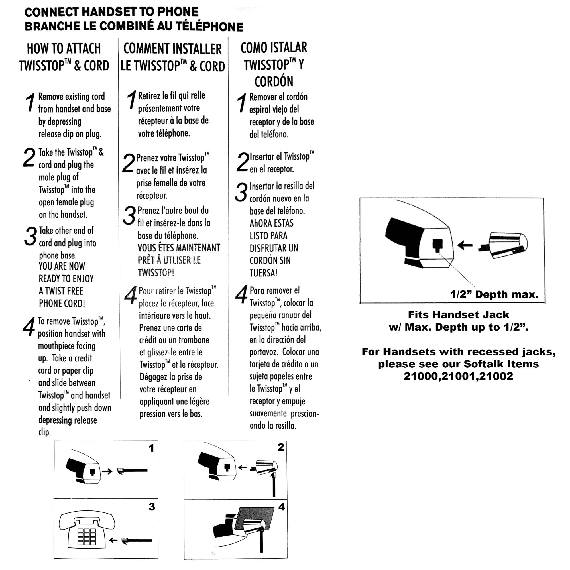 Softalk Twisstop Detangler with Coiled, 25 Foot Phone Cord, Black
