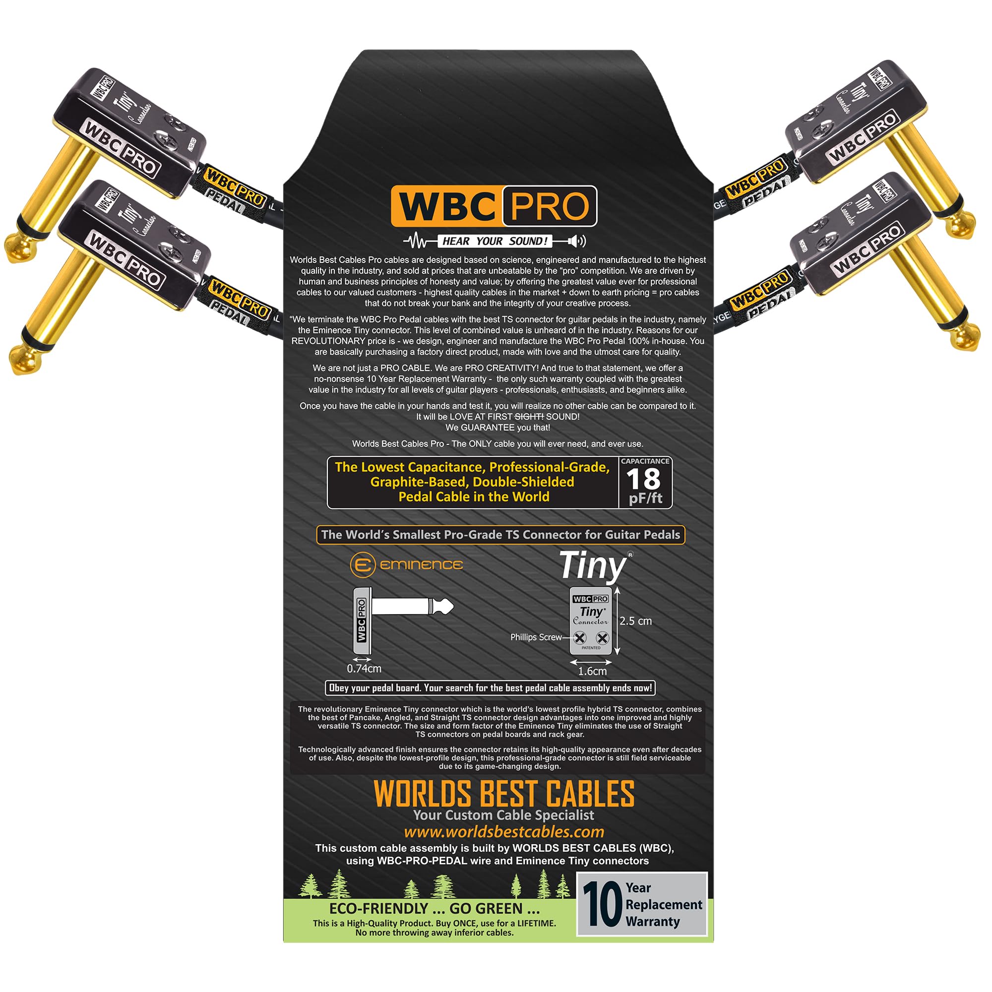 2 Units   4 Inch   Wbc Pro Pedal   22 Awg   Low Cap (18Pf/Ft)   Pro Grade   Graphite Based   Dual Shielded Pedal, Effects, Patch