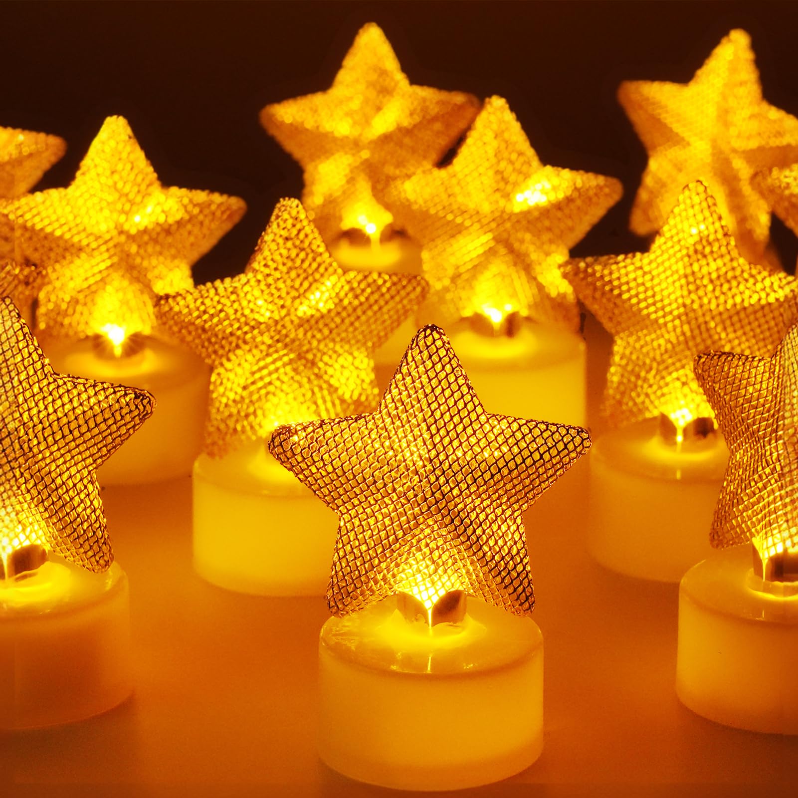 6PCS Star Tea Lights Candles(Ironwork), LED Flameless Candles Battery Operated for Holiday Gifts, Led MINI Electric Faker Votive