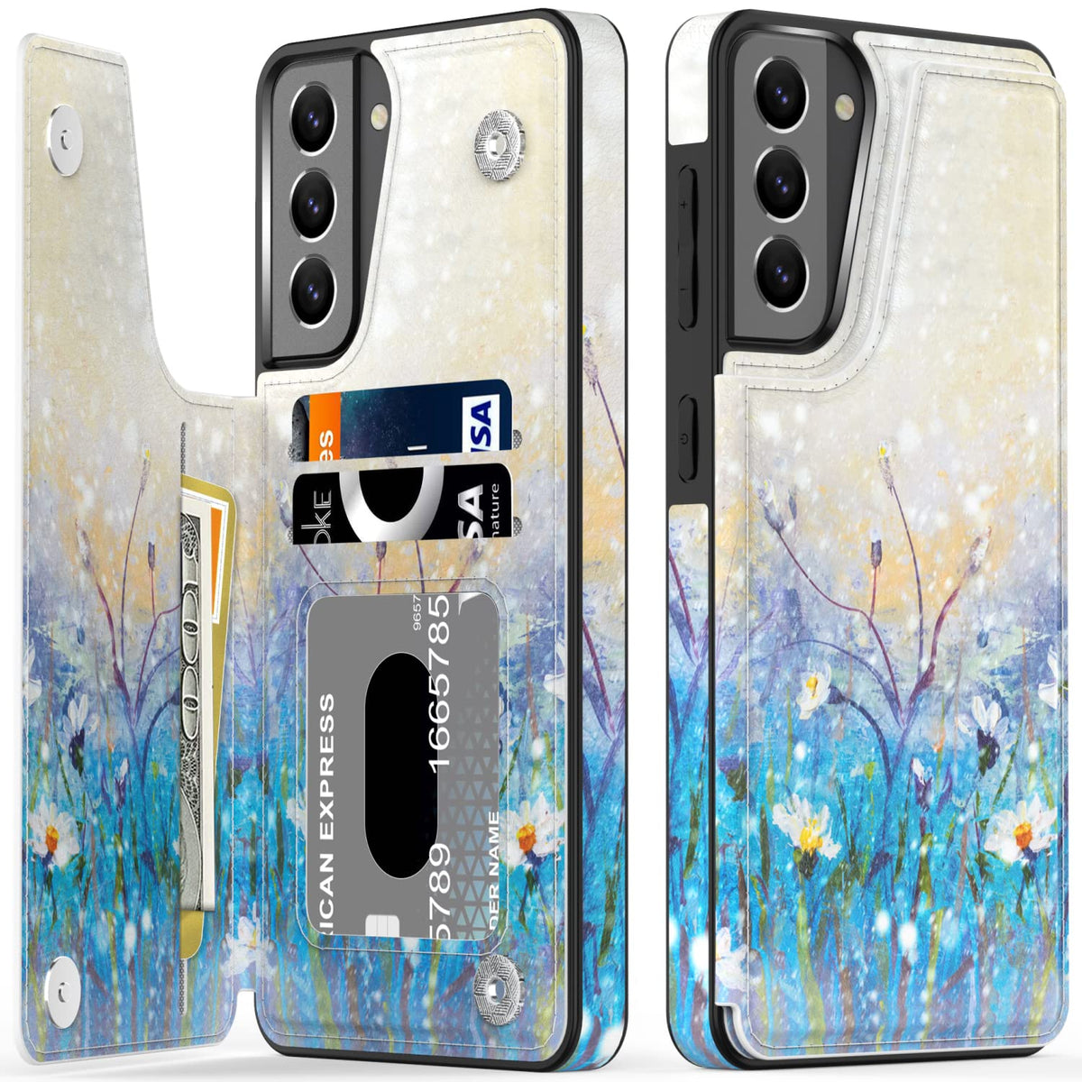 Leto Galaxy S21 Case,Folio Leather Wallet Case Cover With Fashion Flower Designs For Girls Women,Card Slots,Protective Phone Cas