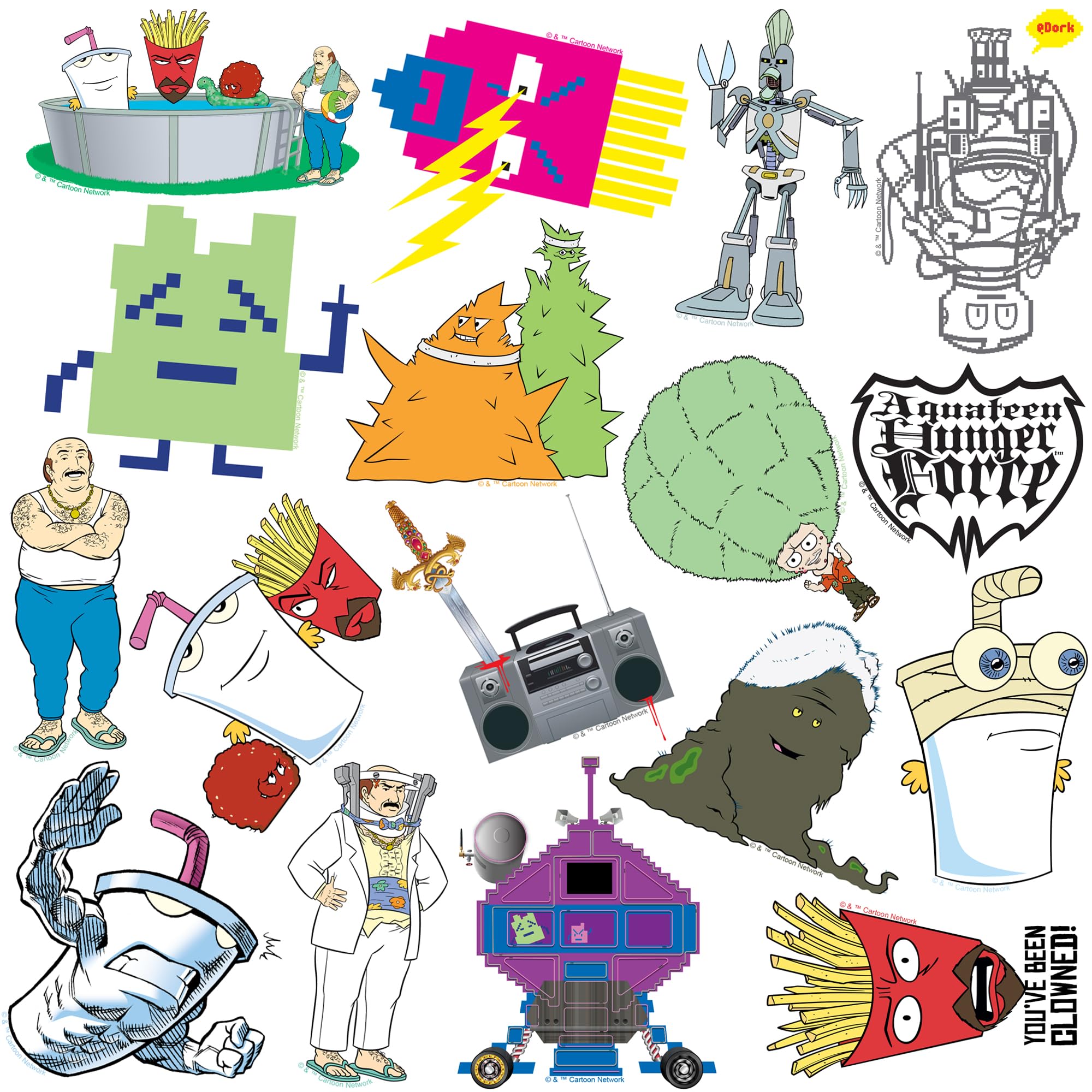 Aqua Teen Hunger Force Variety 50Ct Vinyl Large Deluxe Stickers Variety Pack   Laptop, Water Bottle, Scrapbooking, Tablet, Skate