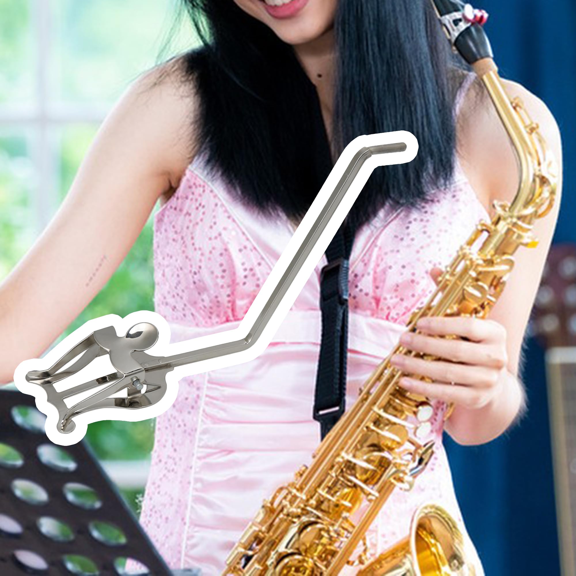 Walmine Silver Round Socket Metal Plating Sax Sheet Music Clip Holder Music Clip Lyre For Alto/Tenor Saxophone