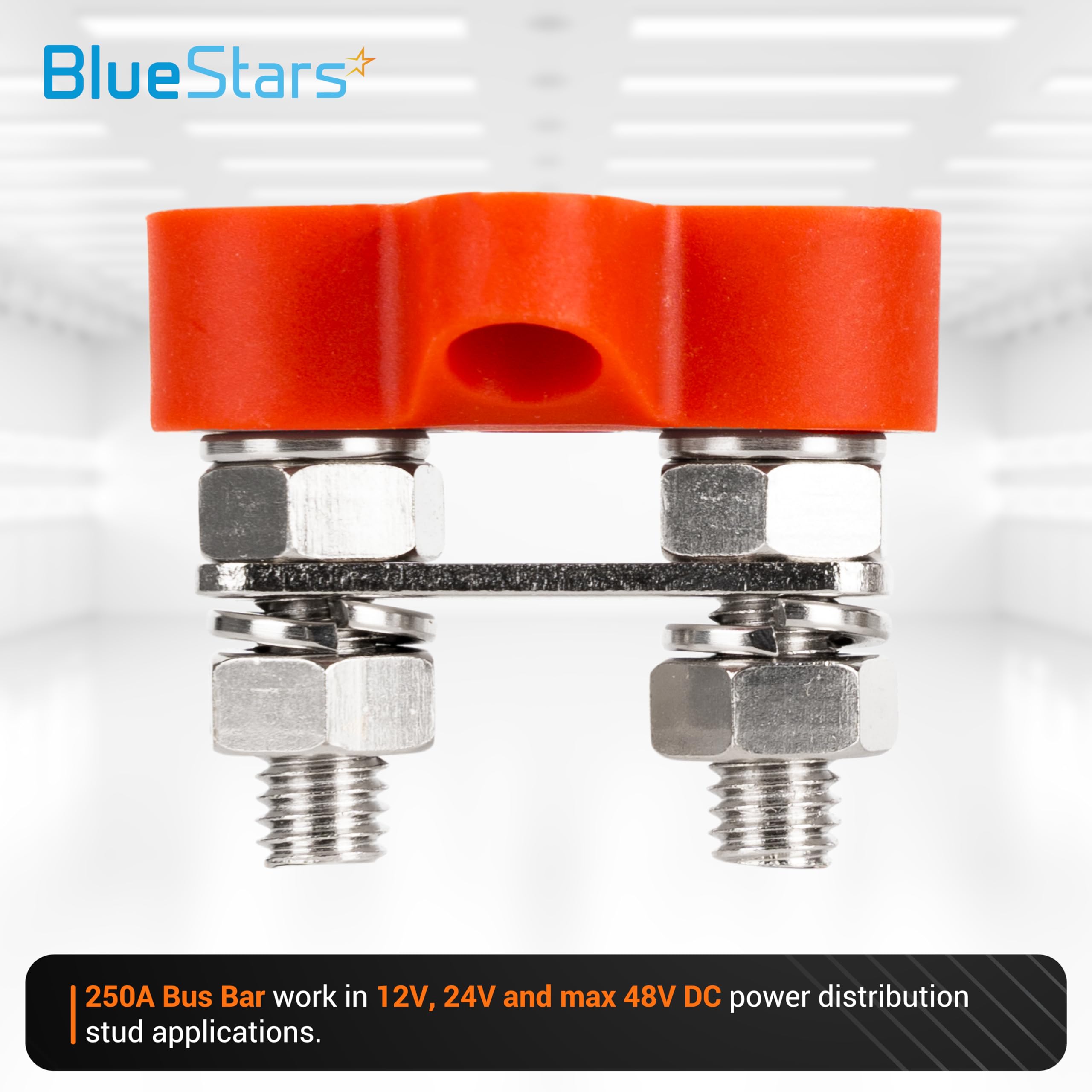 Bluestars 2 Packs 5/16'' (M8) Dual Bus Bar Max 48V Dc 250A   Power Distribution Block, Insulated Studs Battery Junction Terminal