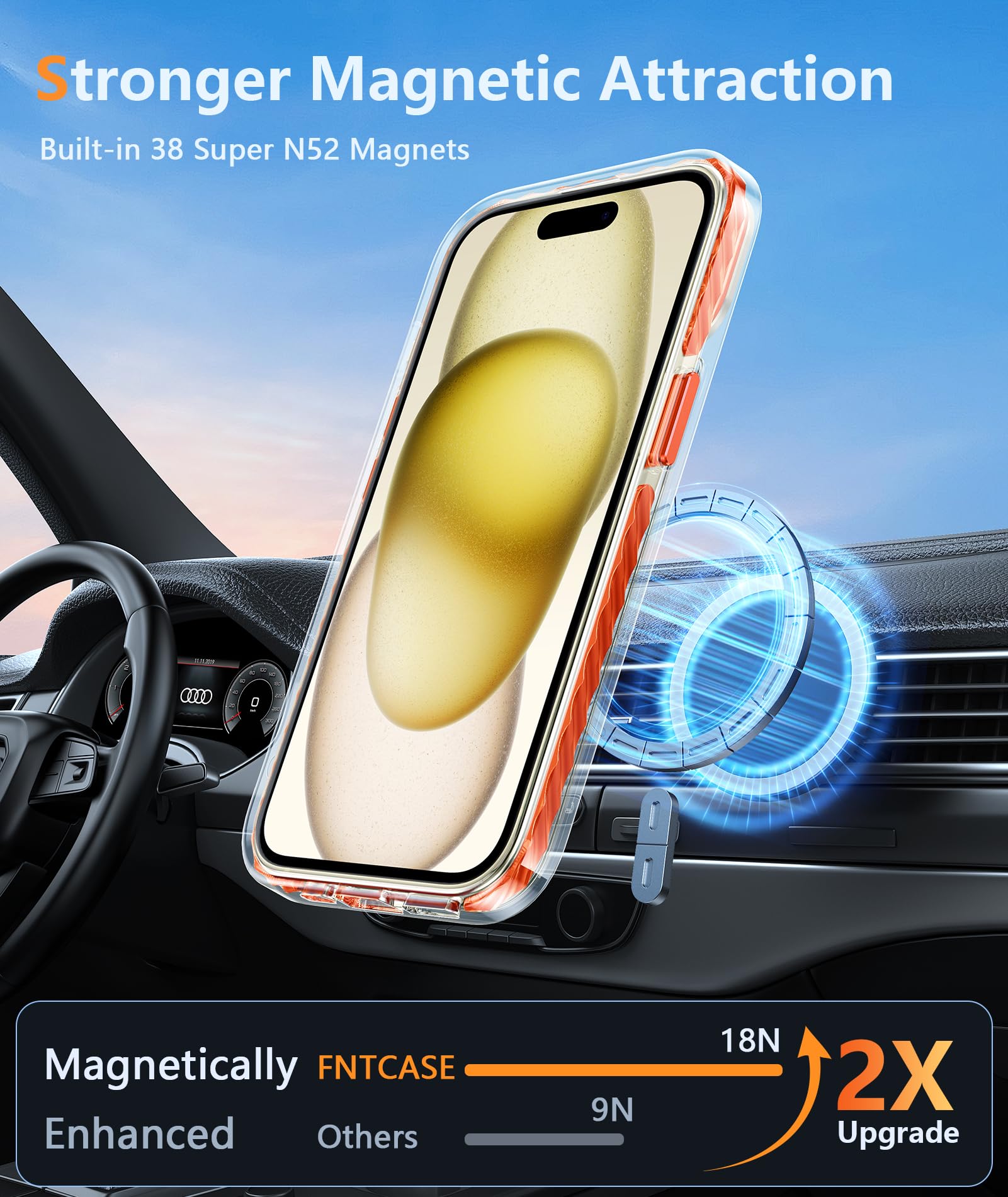 Fntcase For Iphone 15 Magnet Case: Magnetic Shockproof Clear Slim Protective Cell Phone Cover | Rugged Drop Protector With Built