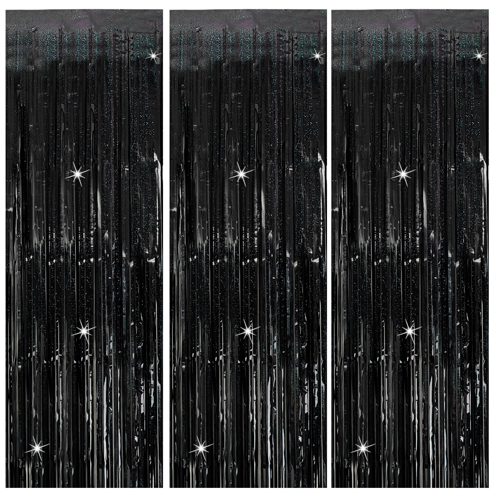 3 Pack Black Party Streamers Backdrop Tinsel Foil Fringe Curtains Halloween Party Decorations Birthday Wednesday Party Decoratio