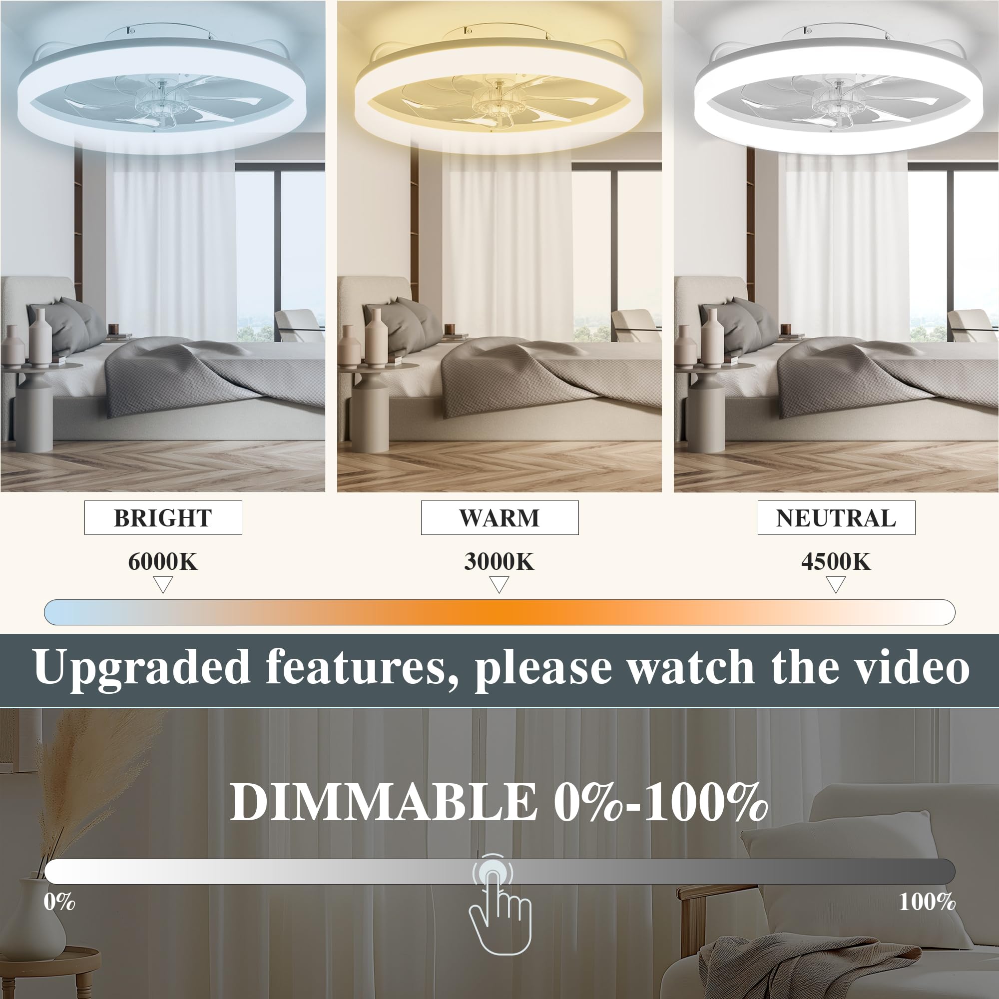 Ceiling Fans With Lights And Remote Fandelier   Black Ceiling Fans For Bedroom   Low Profile Modern Ceiling Fan   20'' Flush Mou