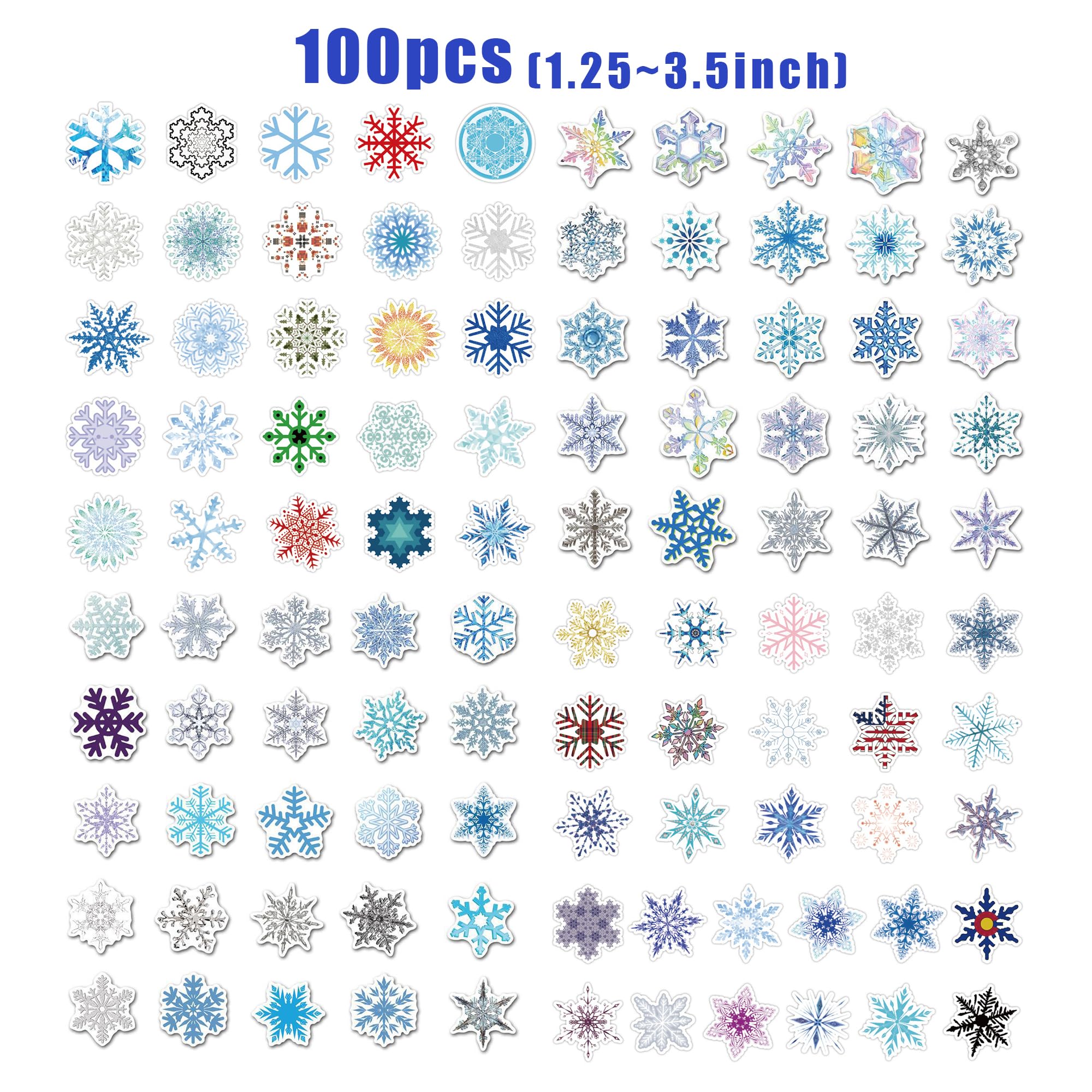 100 Pcs Snowflake Stickers Winter Frozen Stickers For Laptop Water Bottle Computer Refrigerator Luggage Phone Case Bicycle Teens