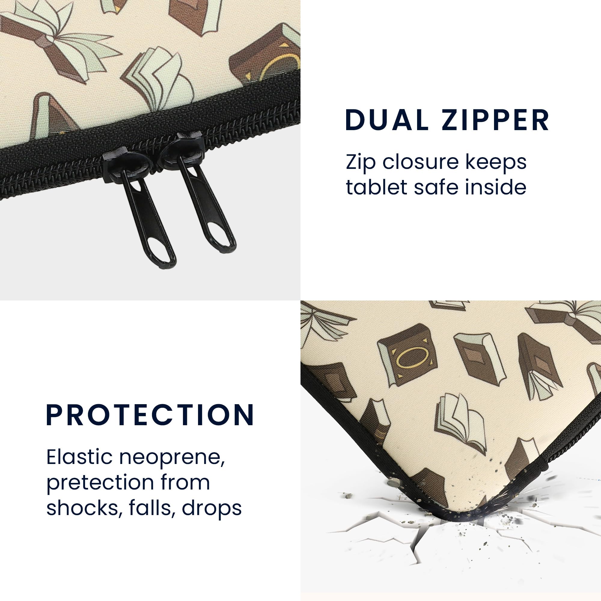 Kwmobile Neoprene E Reader Pouch Size 6'' Ereader   Universal Ebook Sleeve Case With Zipper, Wrist Strap   Beige/Brown/Gold