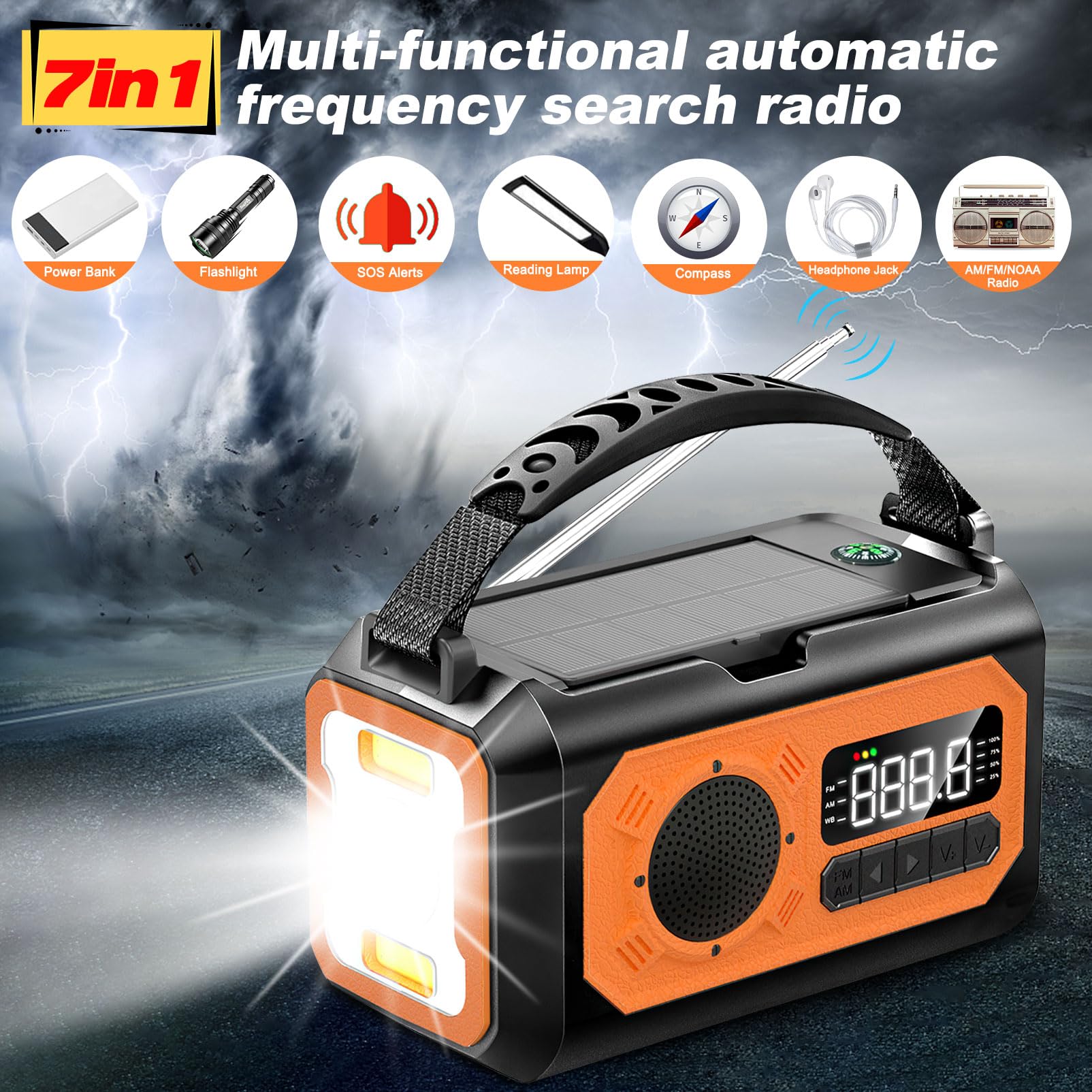 12000Mah Emergency Radio, Hand Crank Radio, Portable Solar Radio Am/Fm/Noaa Weather Radio With 2 Solar Panels,3 Charging Methods