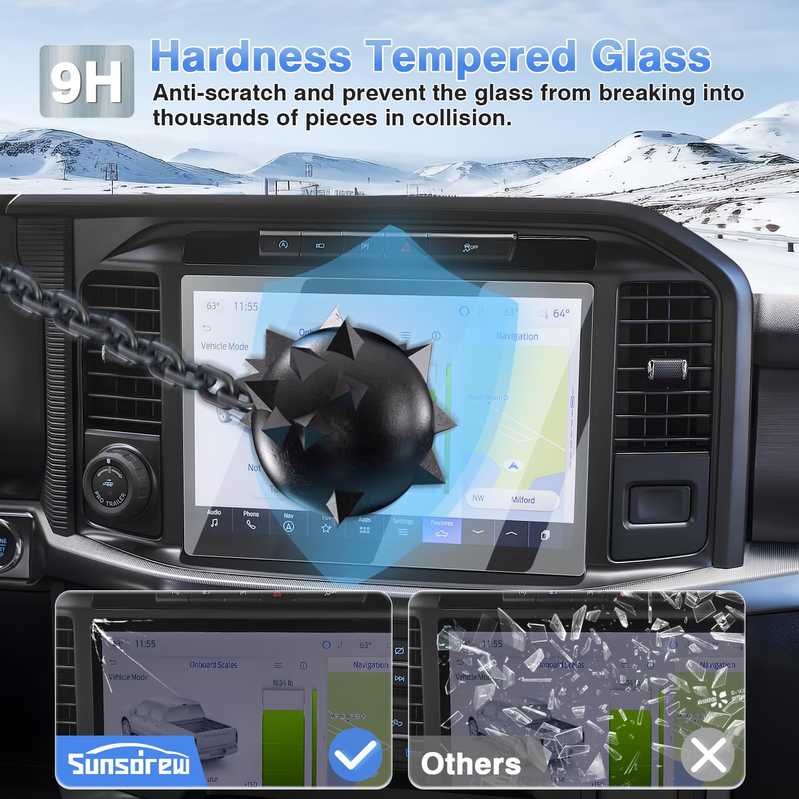 Sunsdrew 2Pcs Tempered Glass Screen Protector For 2021 2025 Ford F150/2022 2025 F 150 Lightning 12 Inch Touchscreen,Navigation Hd Clear Screen Cover 2025 F 150 Accessories