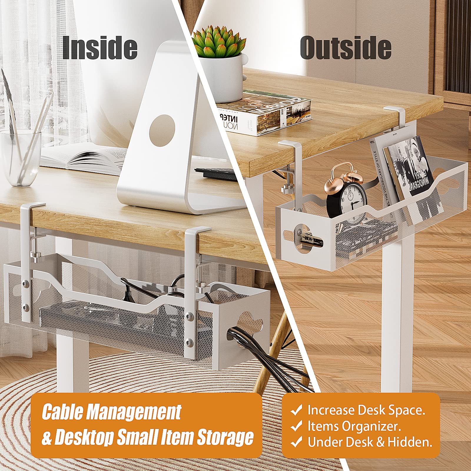 Cable Management Under Desk 15.75''  No Damage To Desk, Standing Desk Cable Organizer, Quszmd Under Desk Cord Organizer, Under D