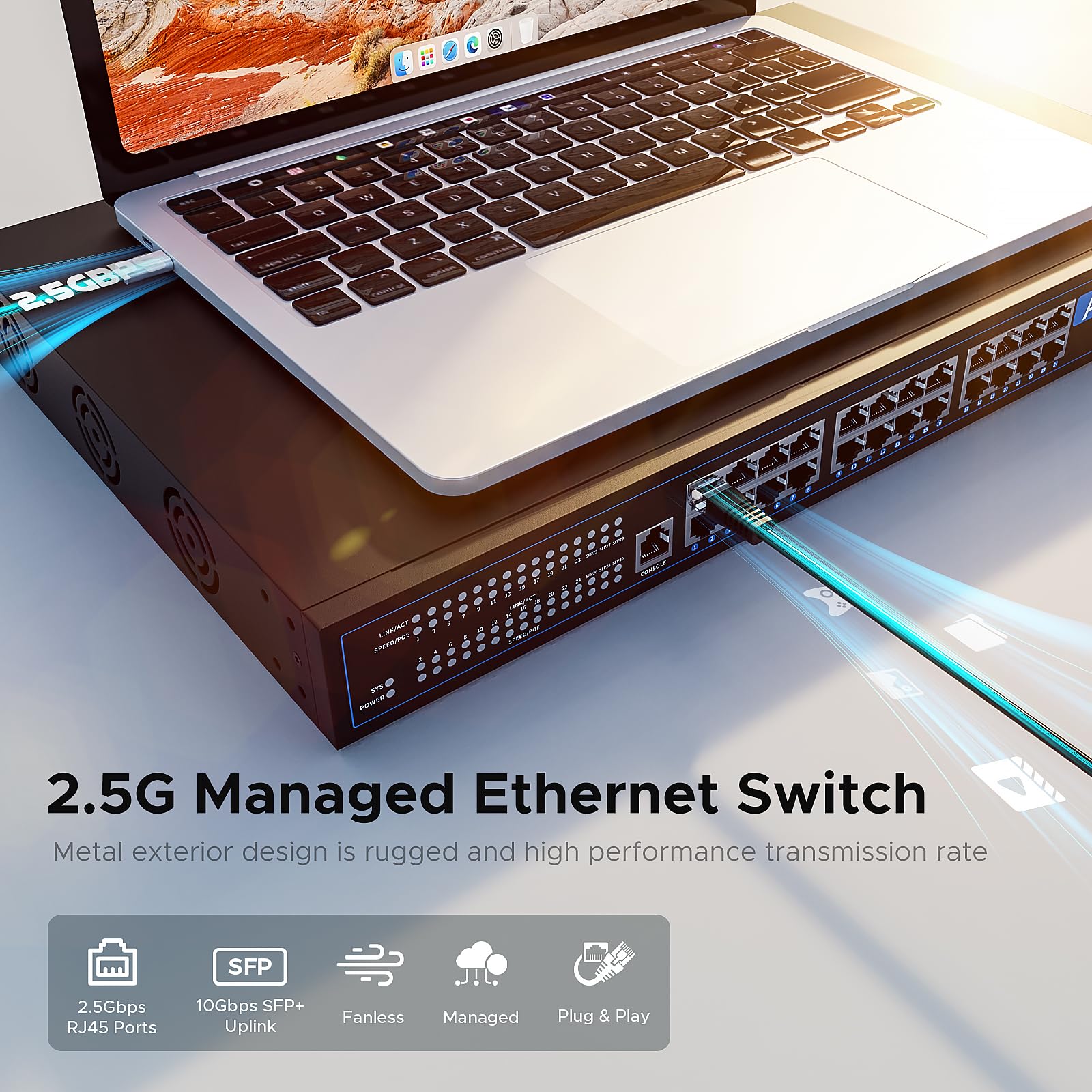 30 Port Managed Multi-Gigabit Switch| 24 X 2.5G Port With 6 X 10G Sfp| 240G Bandwidth| Ieee802.3Ab/Bz| Support Qos,Extend/Vlan M