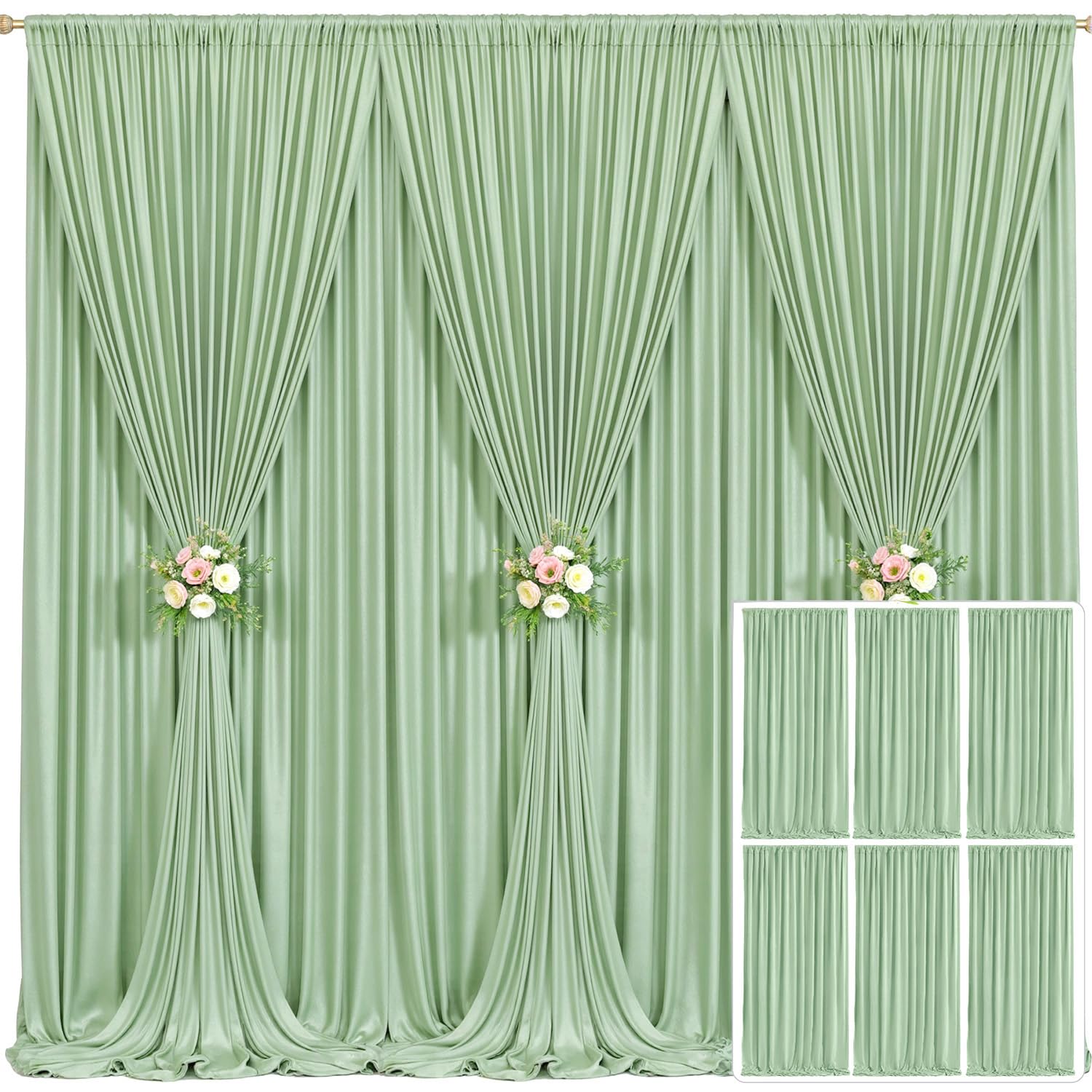 6 Panels Sage Green Backdrop Curtain for Parties Wrinkle Free Dark Green Photo Curtains Backdrop Drapes Fabric Decoration for Ba